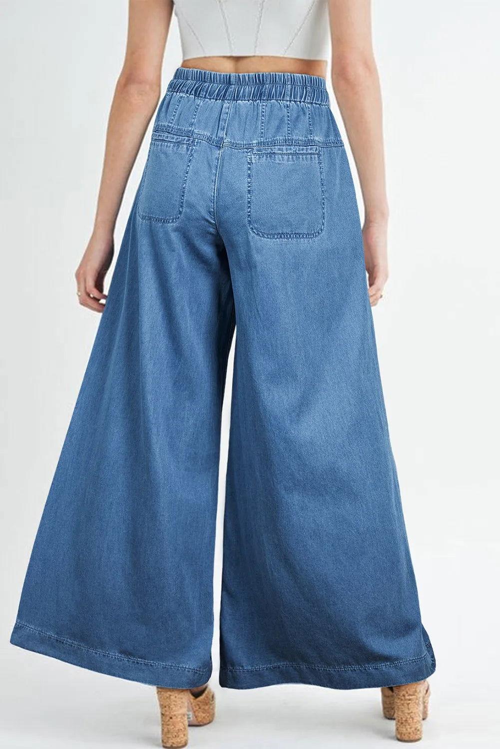 Drawstring Elastic Waist Wide Leg Jeans - Clothes For Her Online Store