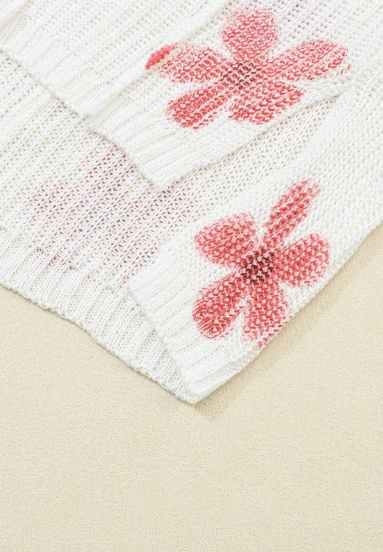 Drawstring Flower Hooded Knit Top - Clothes For Her Online Store