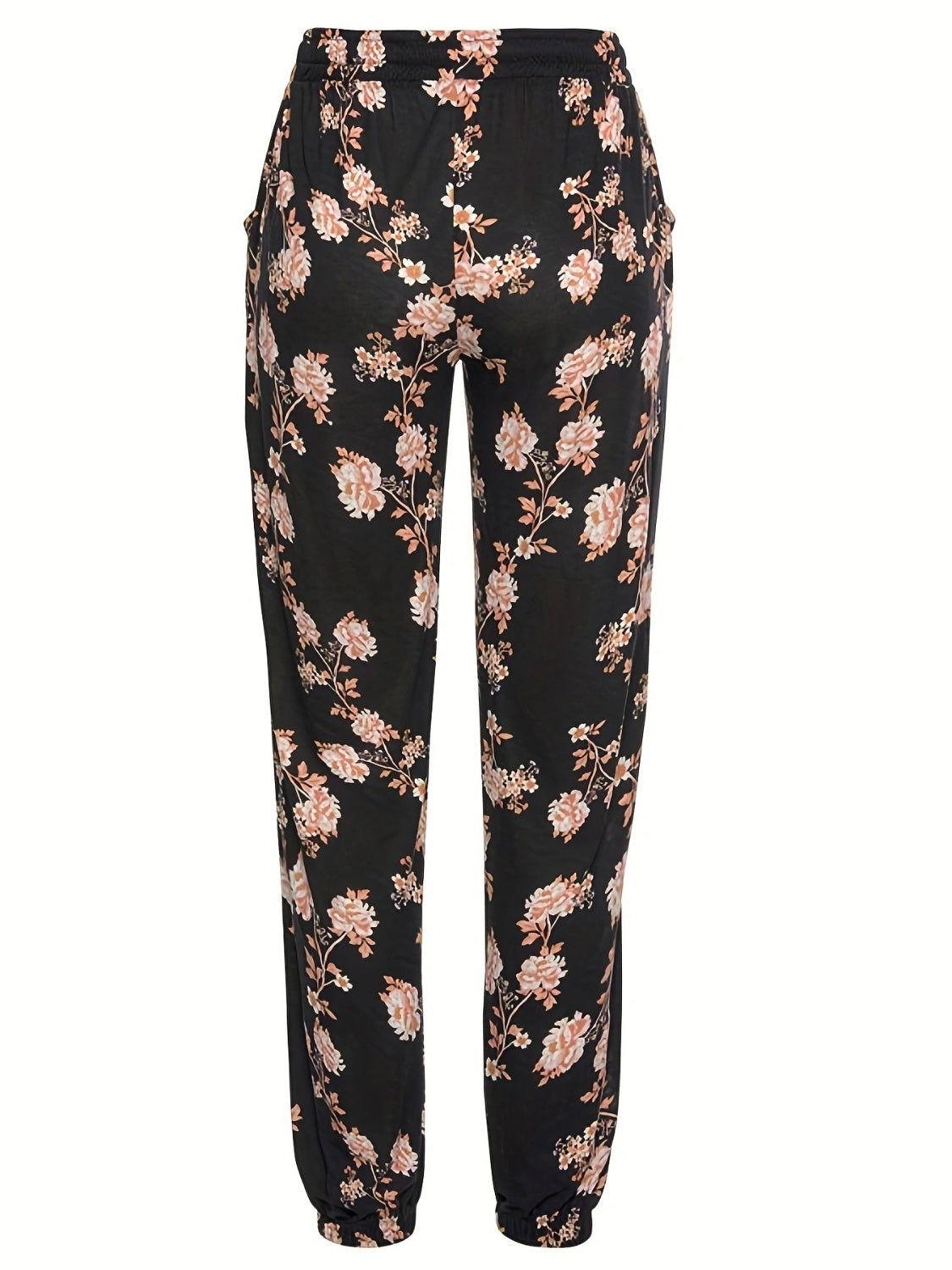 Drawstring Flower Pants with Pockets - Clothes For Her Online Store