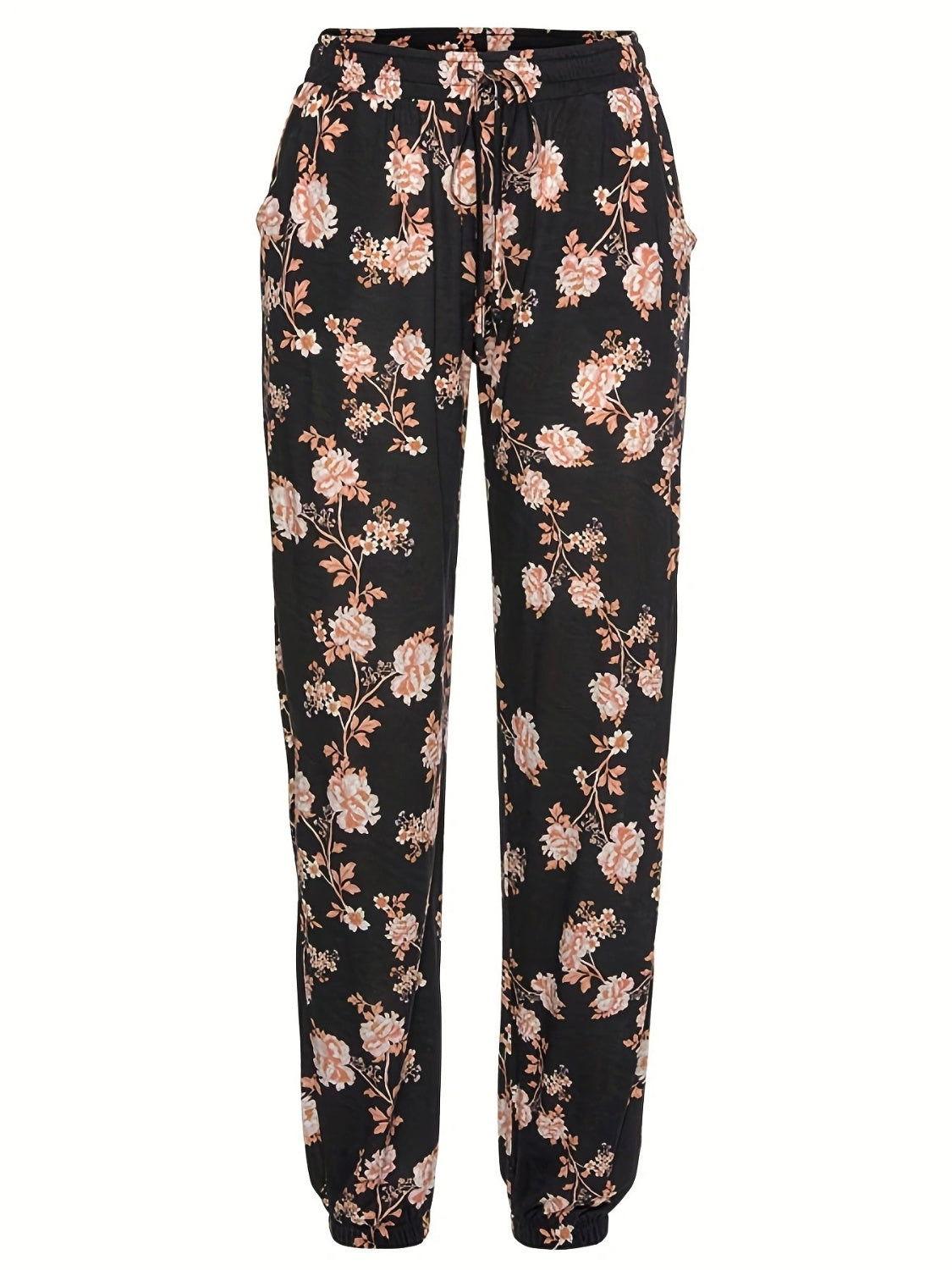 Drawstring Flower Pants with Pockets - Clothes For Her Online Store