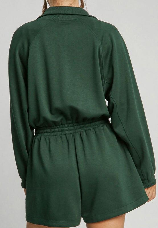 Drawstring Half Zip Long Sleeve Romper - Clothes For Her Online Store