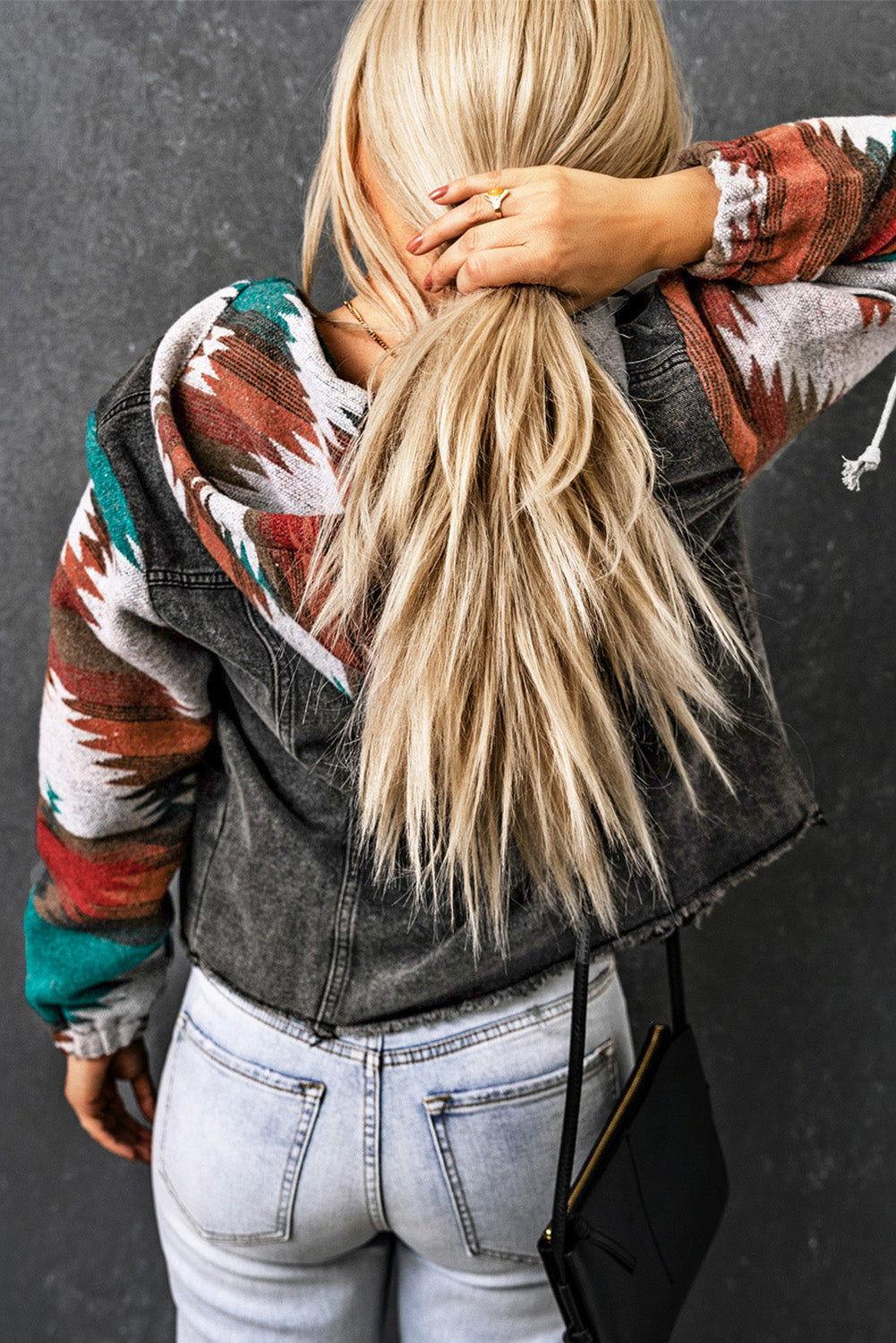 Drawstring Hooded Pocketed Denim Jacket - Clothes For Her Online Store