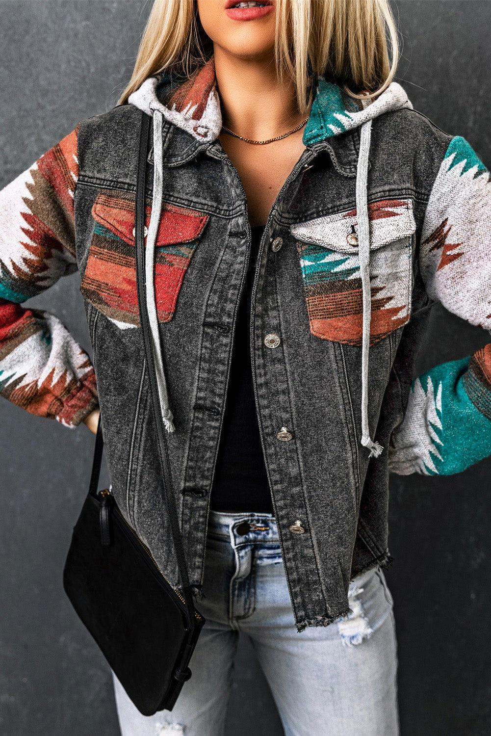 Drawstring Hooded Pocketed Denim Jacket - Clothes For Her Online Store