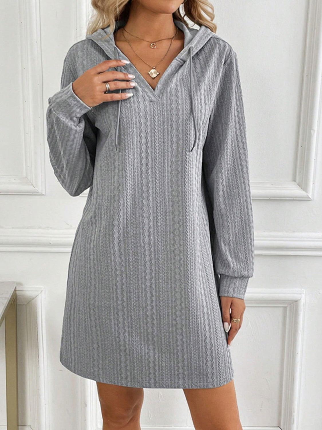 Drawstring Long Sleeve Hooded Mini Dress - Clothes For Her Online Store