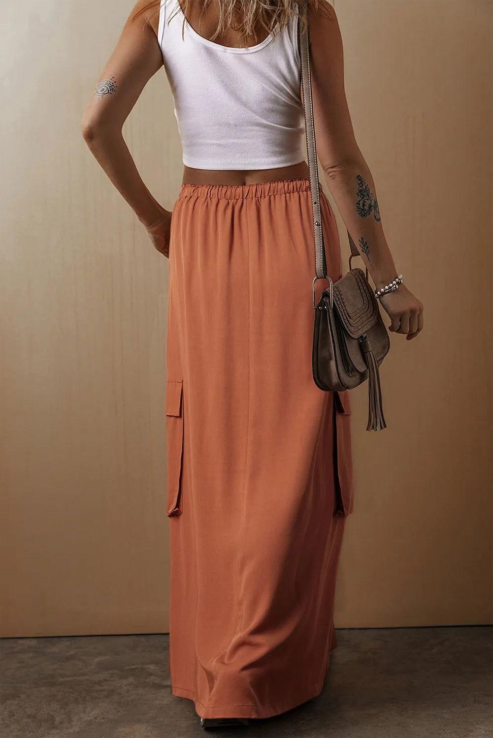Drawstring Maxi Skirt with Pockets - Clothes For Her Online Store