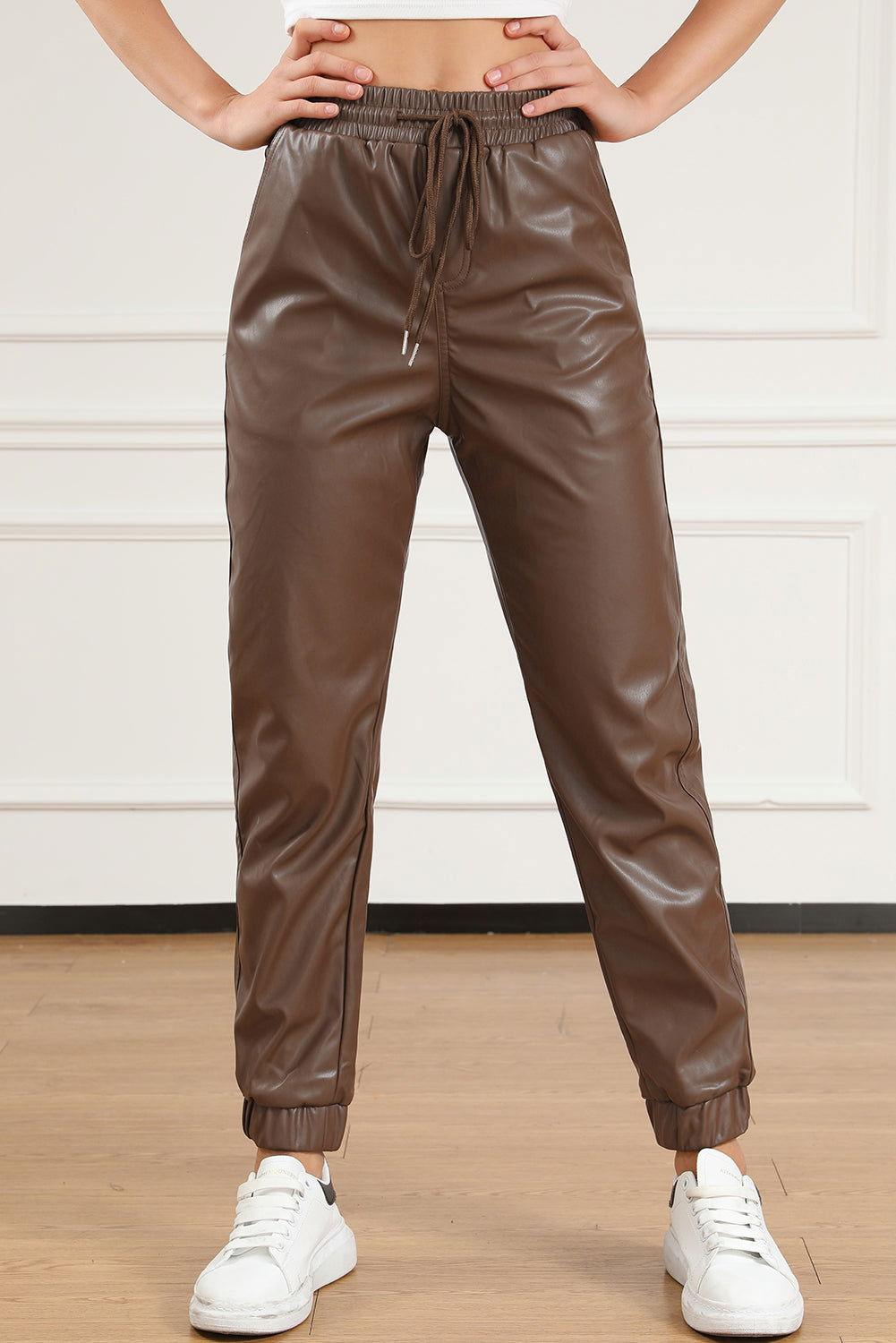 Drawstring PU Leather Pants - Clothes For Her Online Store