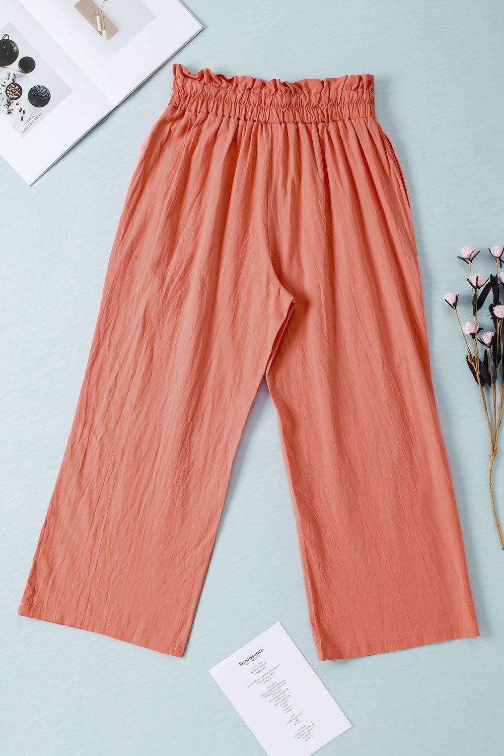 Drawstring Paperbag Waist Wide Leg Pants - Clothes For Her Online Store