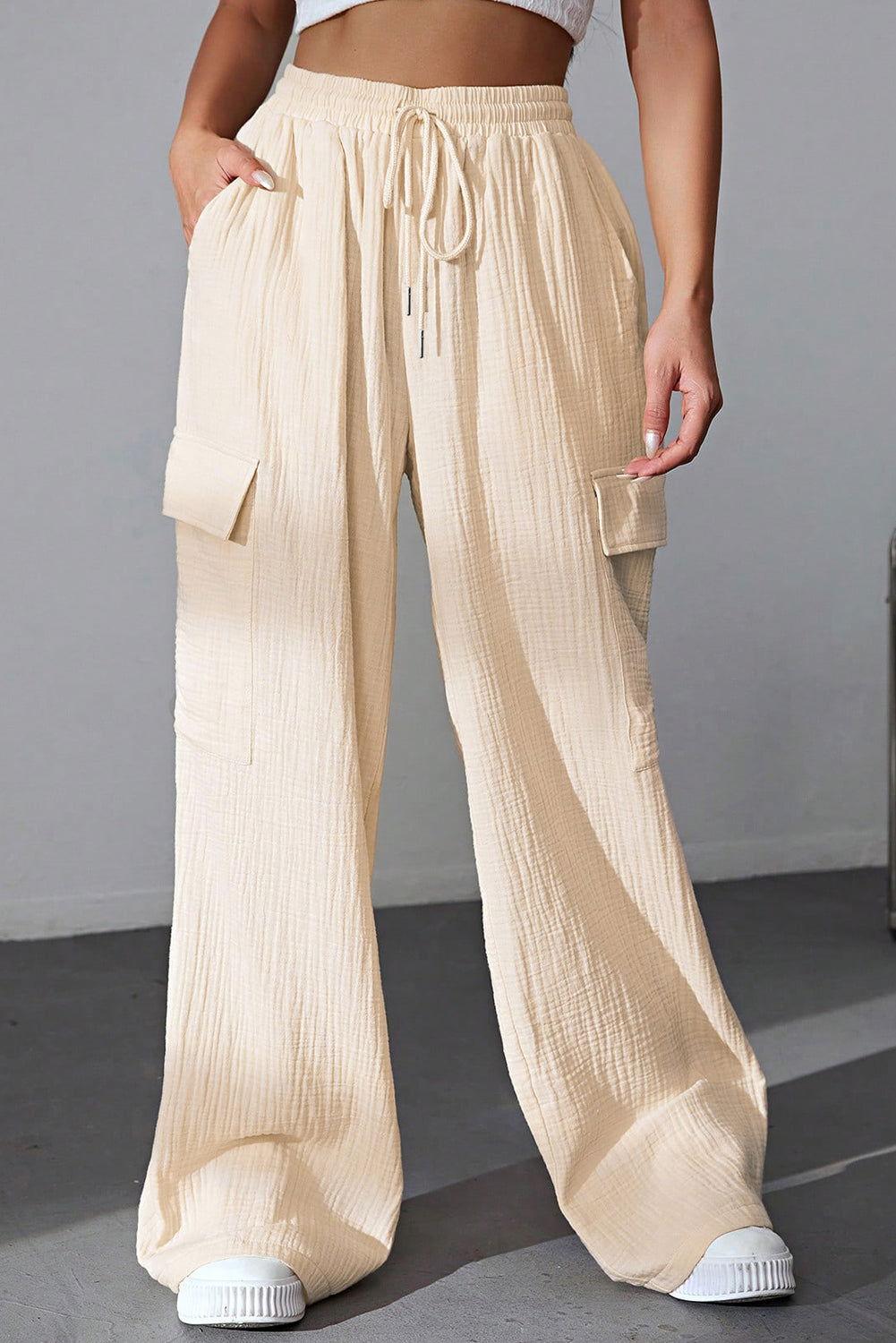 Drawstring Pocketed Wide Leg Pants - Clothes For Her Online Store