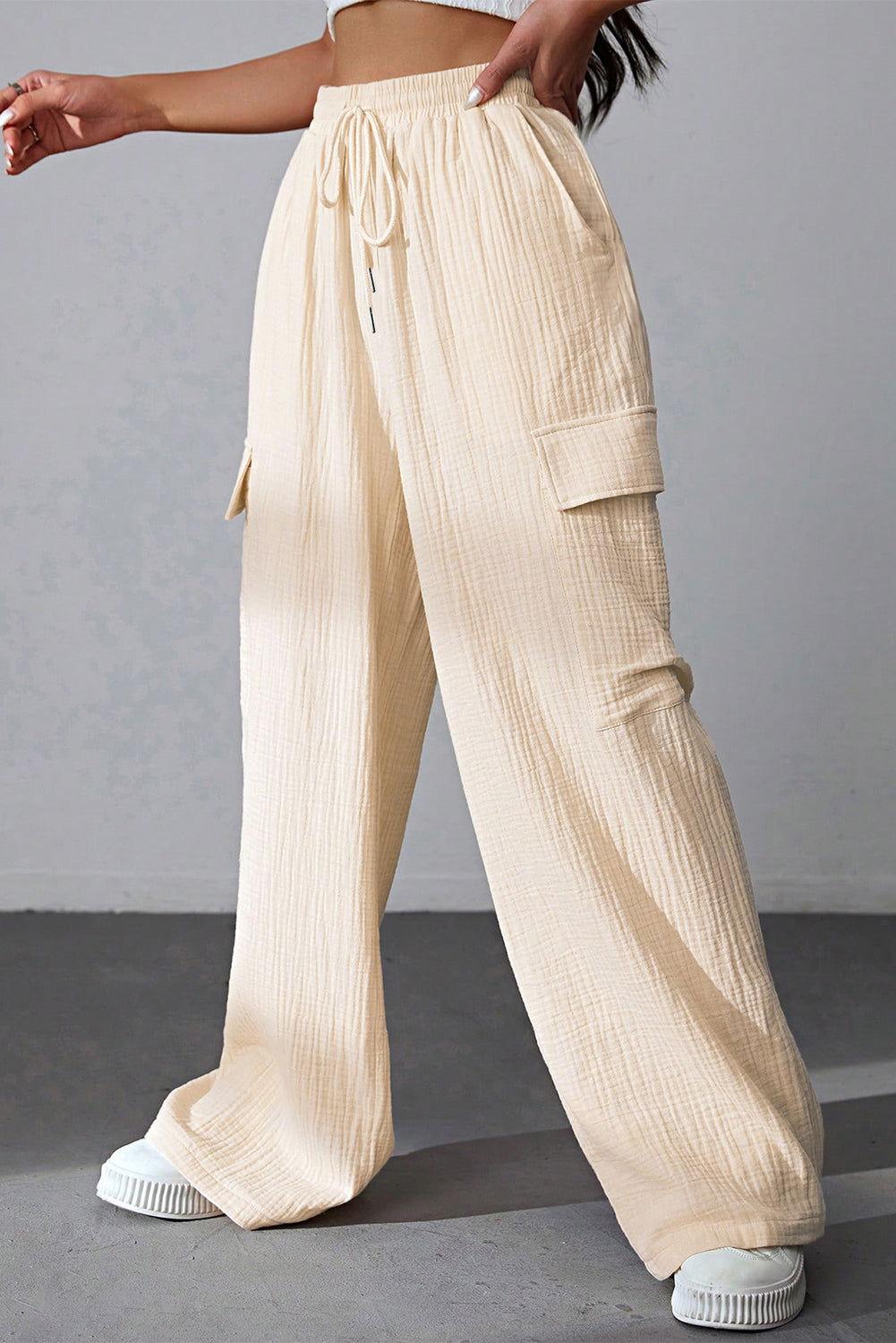 Drawstring Pocketed Wide Leg Pants - Clothes For Her Online Store