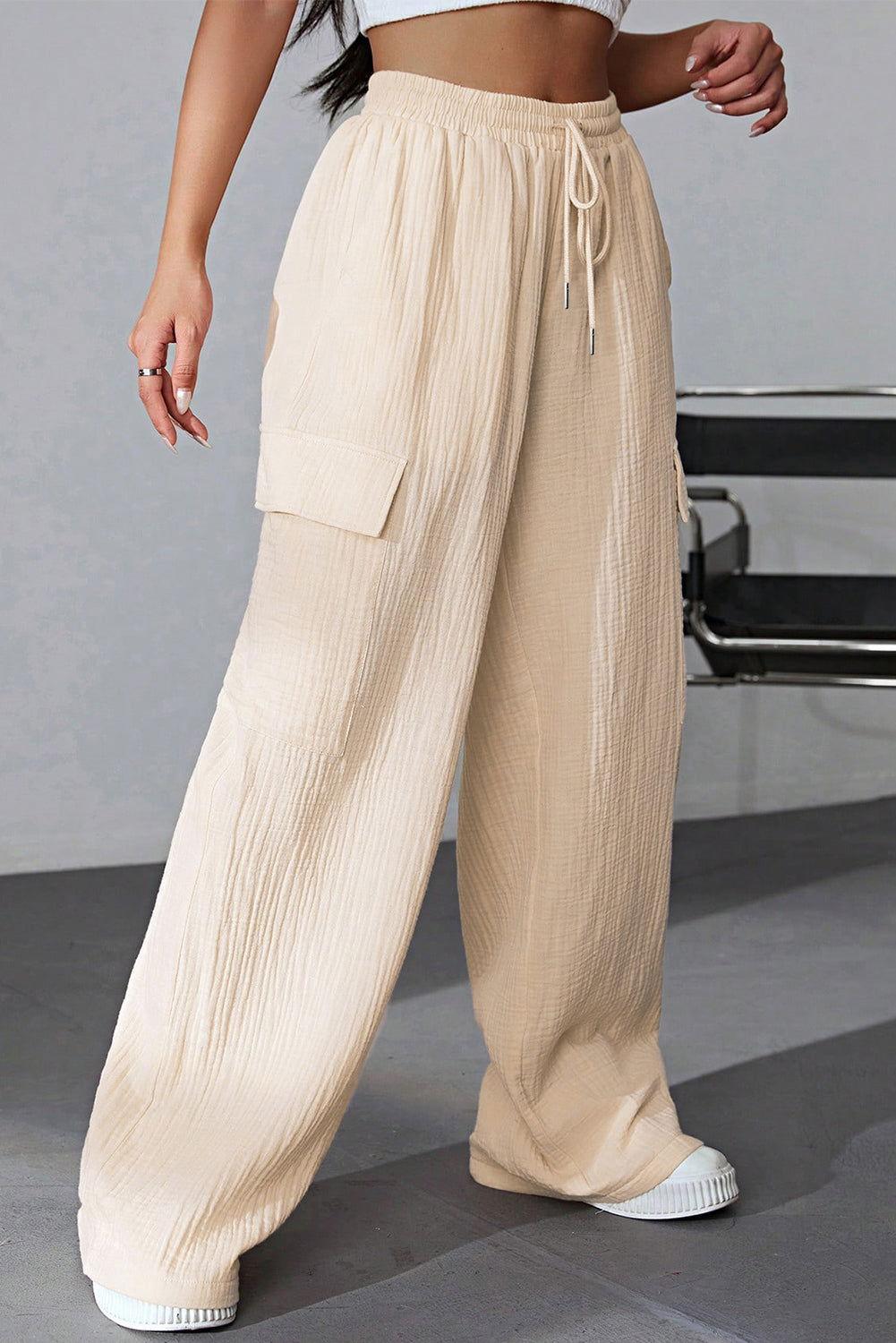 Drawstring Pocketed Wide Leg Pants - Clothes For Her Online Store