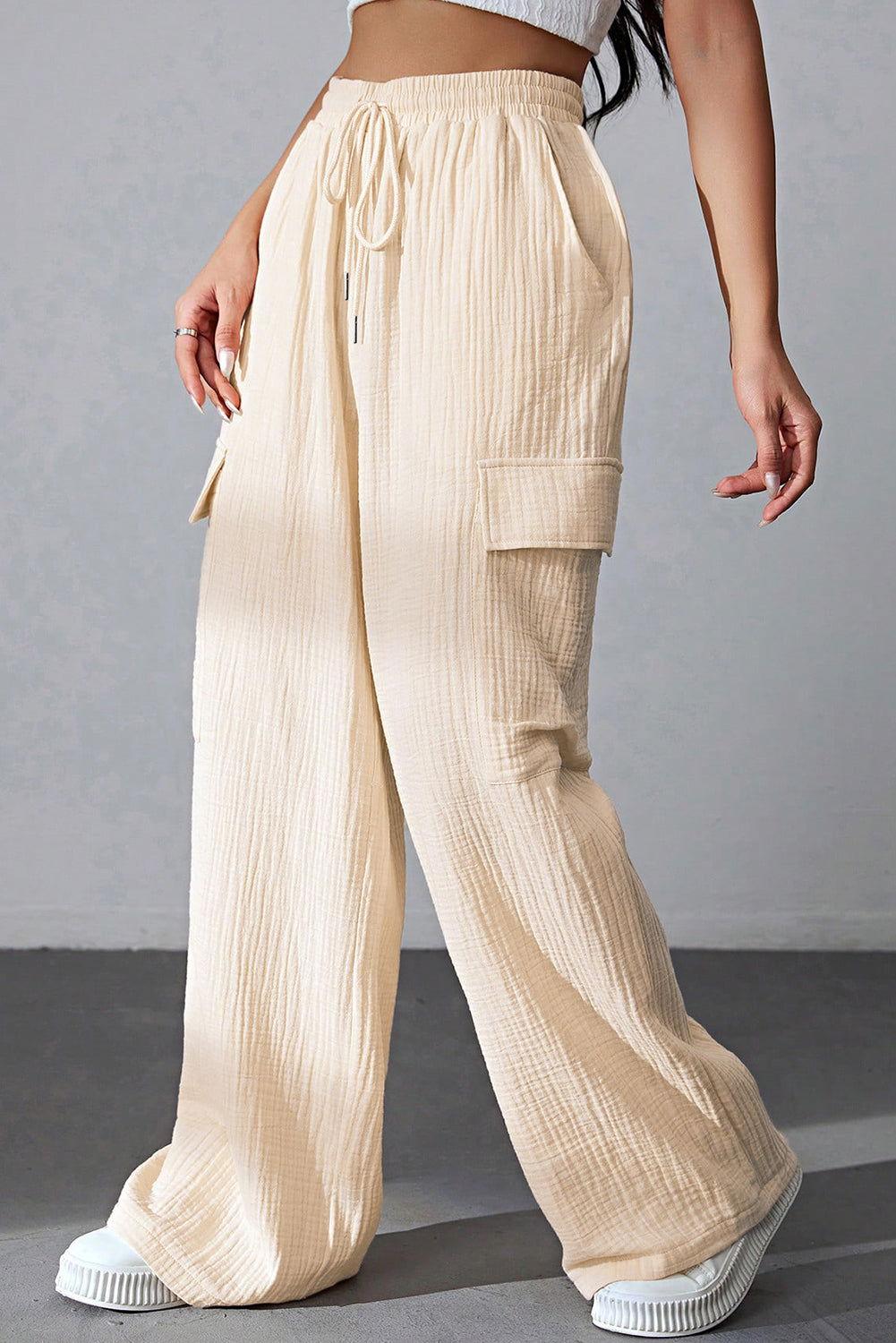 Drawstring Pocketed Wide Leg Pants - Clothes For Her Online Store