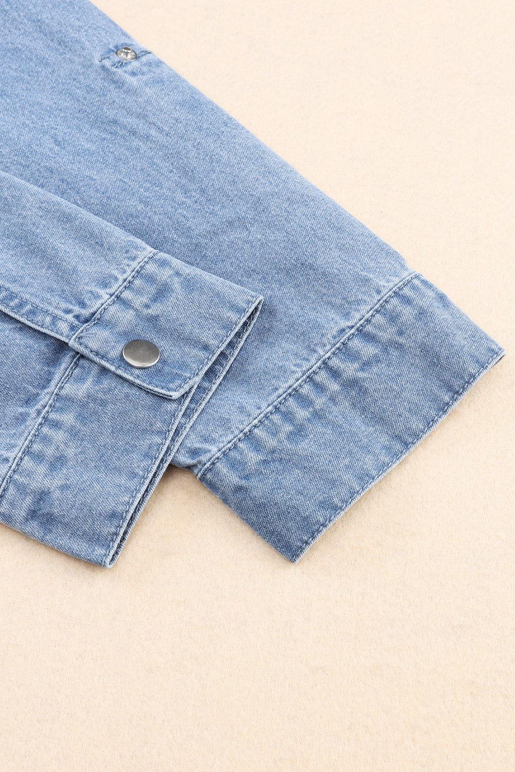 Drawstring Snap Down Denim Jacket with Chest Pockets - Clothes For Her Online Store