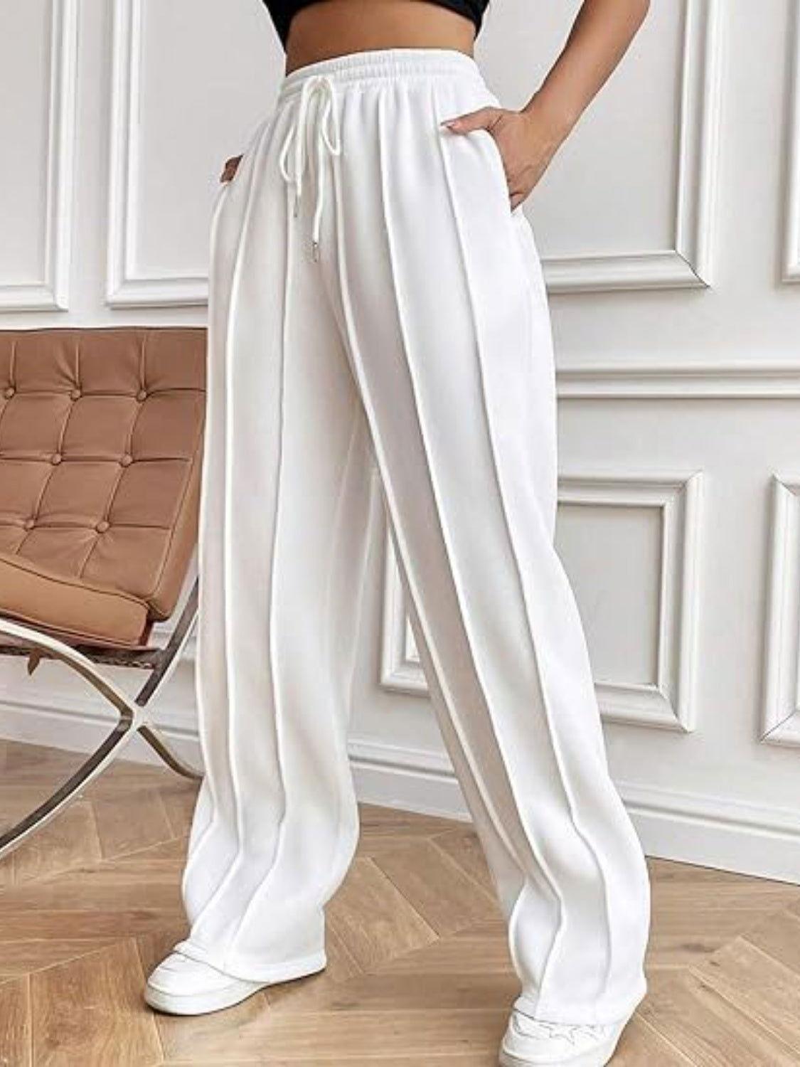 Drawstring Wide Leg Pants with Pockets - Clothes For Her Online Store