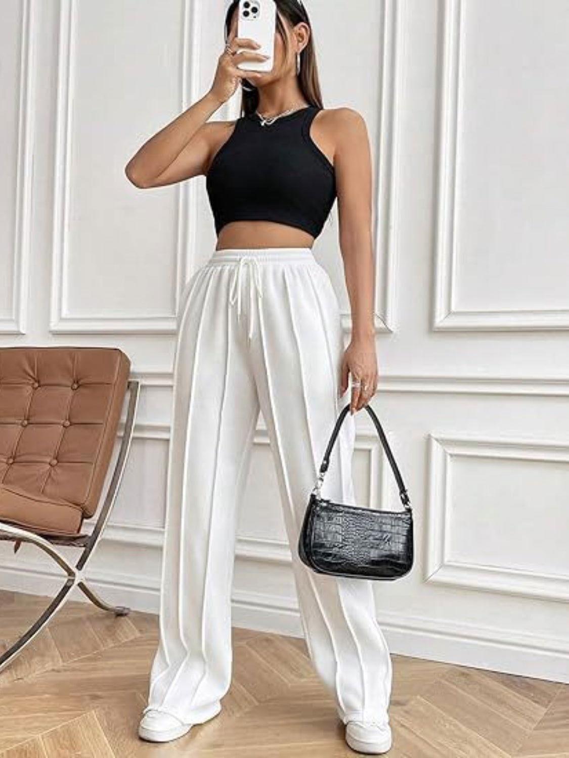 Drawstring Wide Leg Pants with Pockets - Clothes For Her Online Store