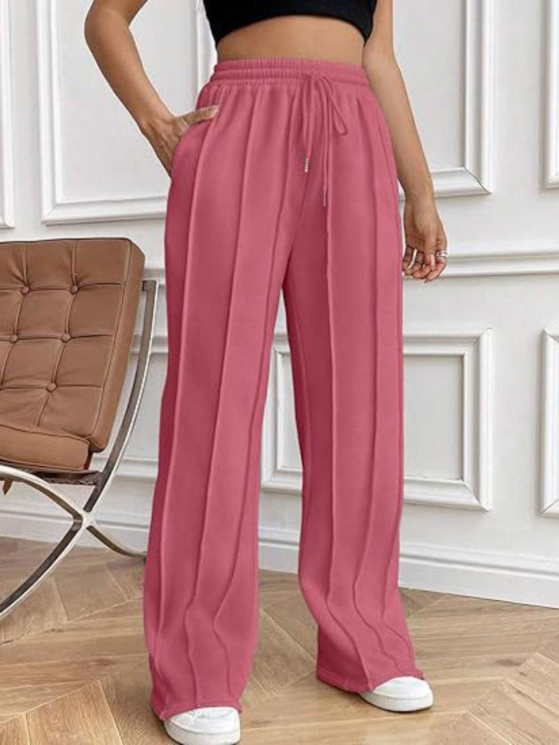 Drawstring Wide Leg Pants with Pockets - Clothes For Her Online Store