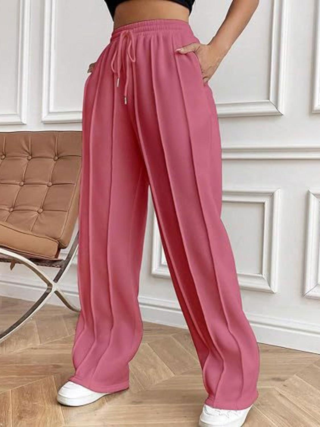Drawstring Wide Leg Pants with Pockets - Clothes For Her Online Store