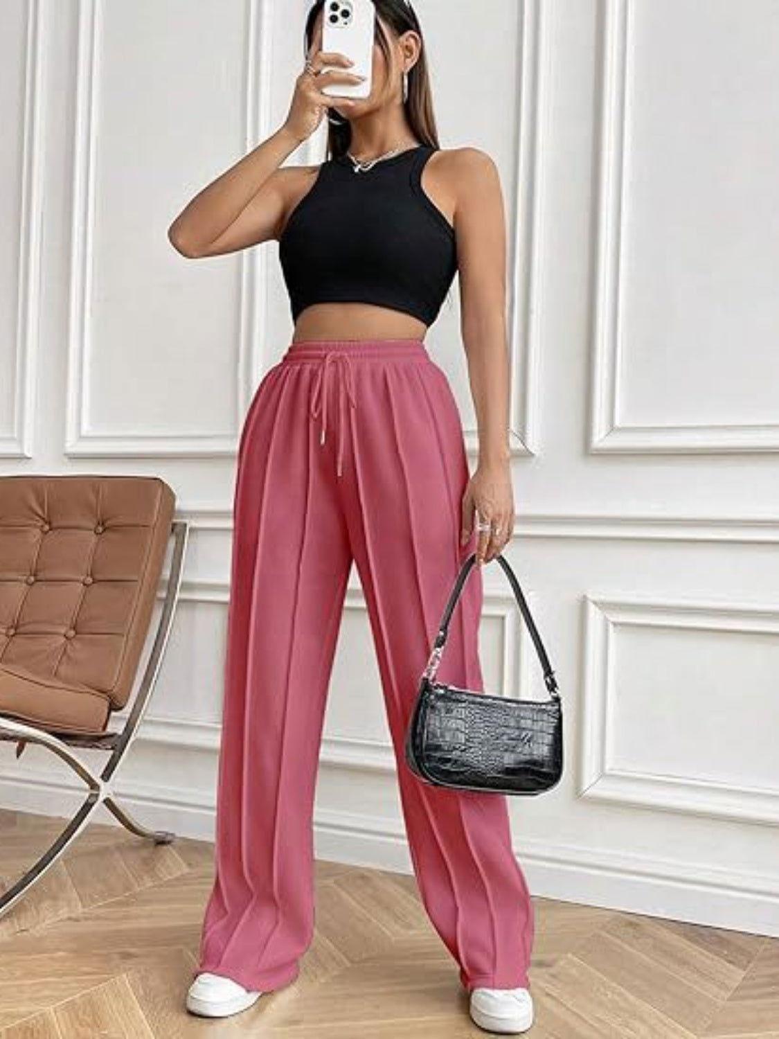 Drawstring Wide Leg Pants with Pockets - Clothes For Her Online Store
