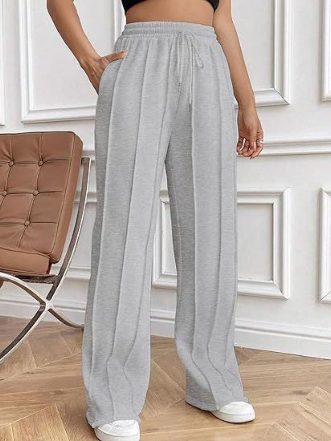 Drawstring Wide Leg Pants with Pockets - Clothes For Her Online Store