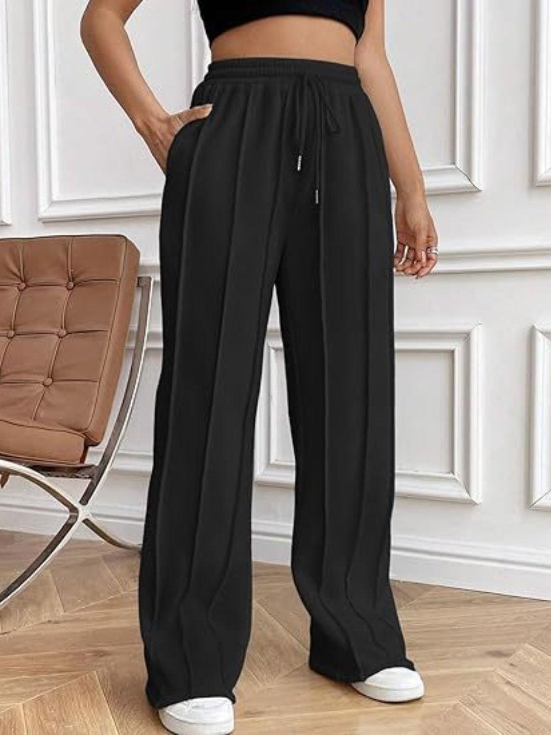 Drawstring Wide Leg Pants with Pockets - Clothes For Her Online Store