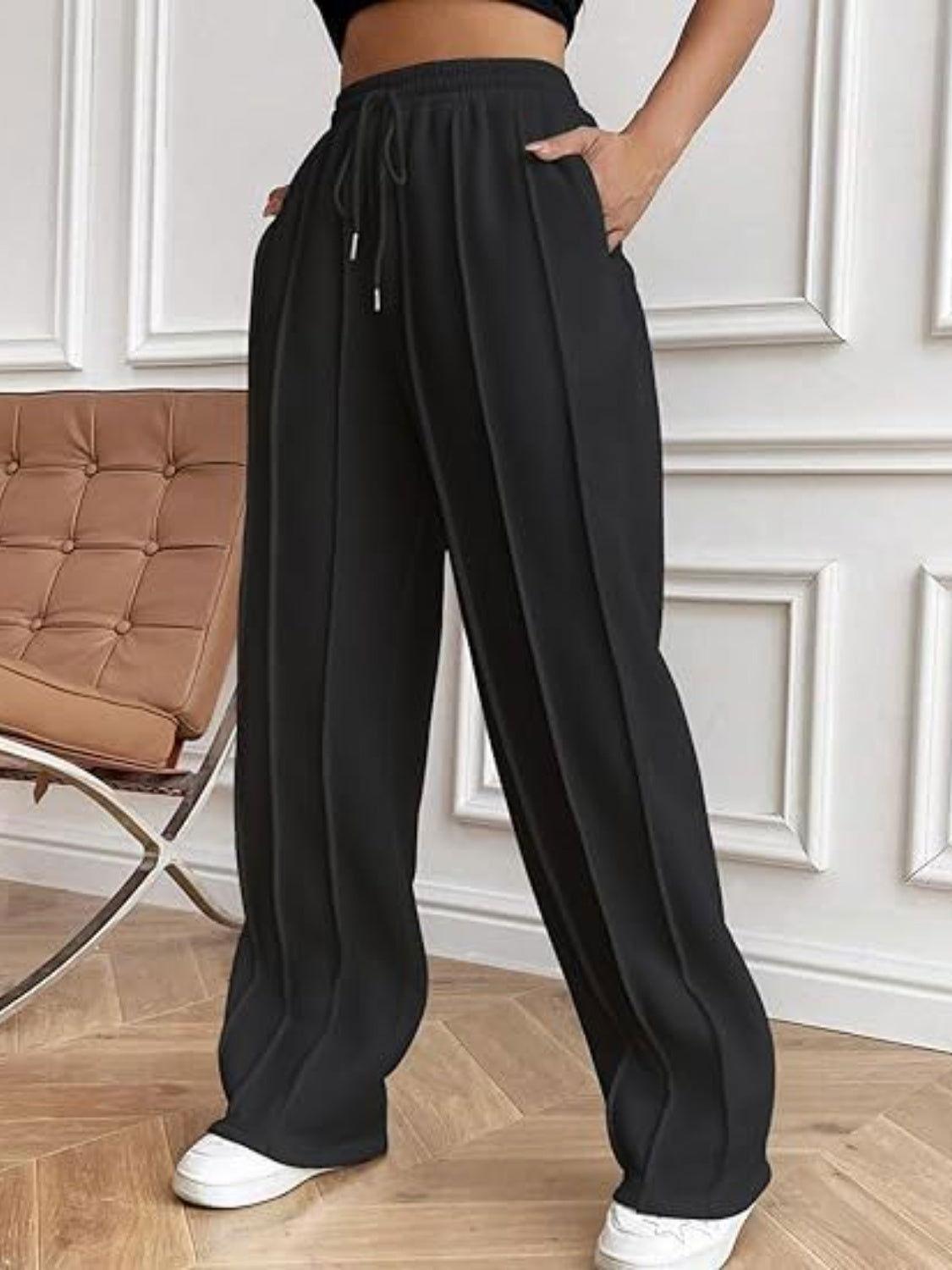 Drawstring Wide Leg Pants with Pockets - Clothes For Her Online Store