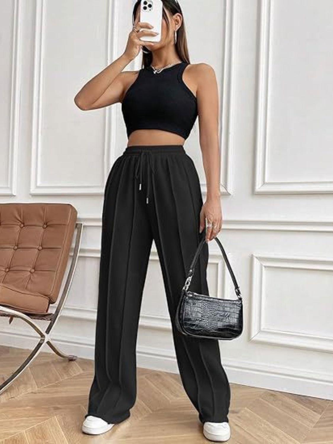 Drawstring Wide Leg Pants with Pockets - Clothes For Her Online Store