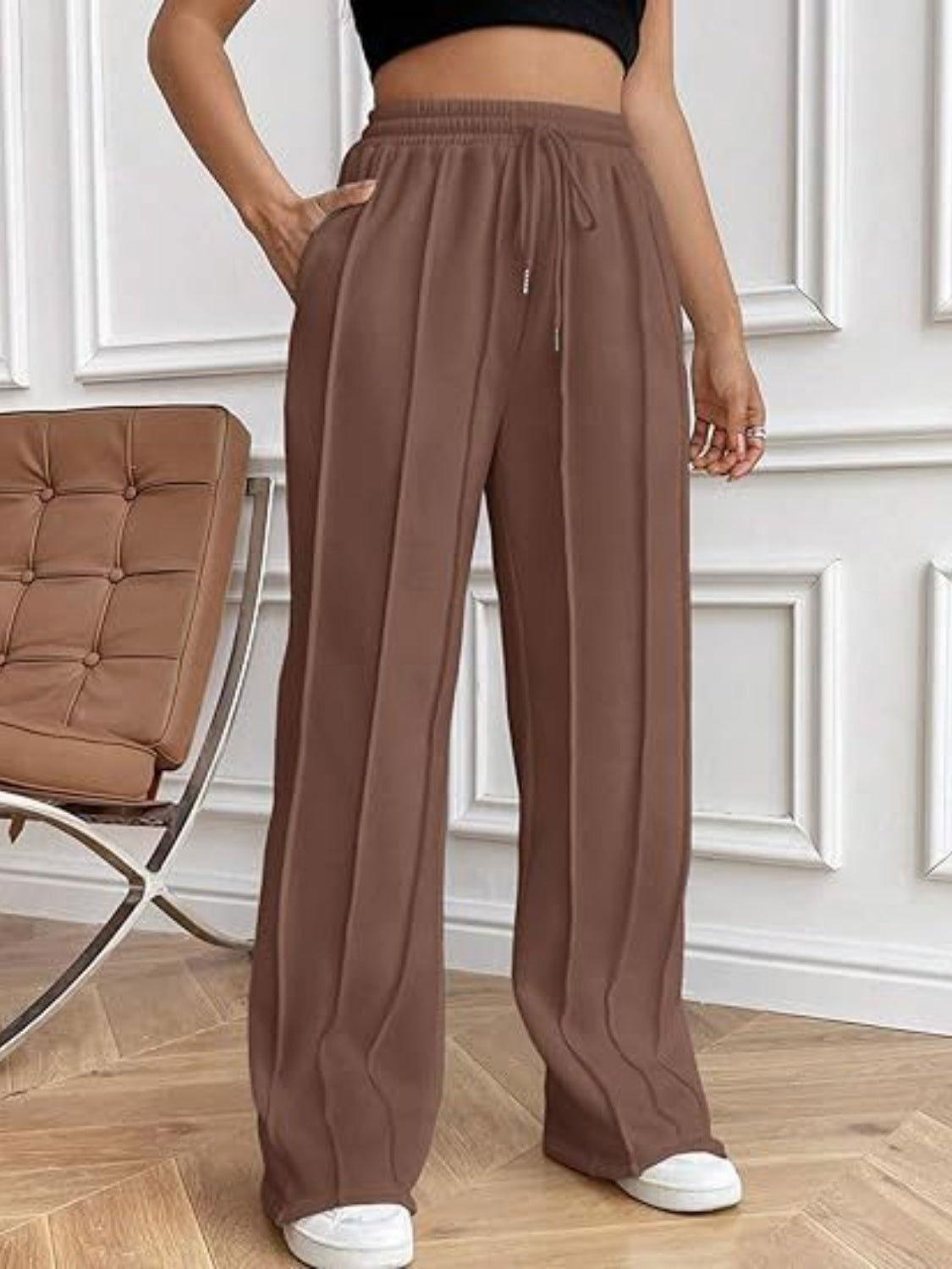 Drawstring Wide Leg Pants with Pockets - Clothes For Her Online Store