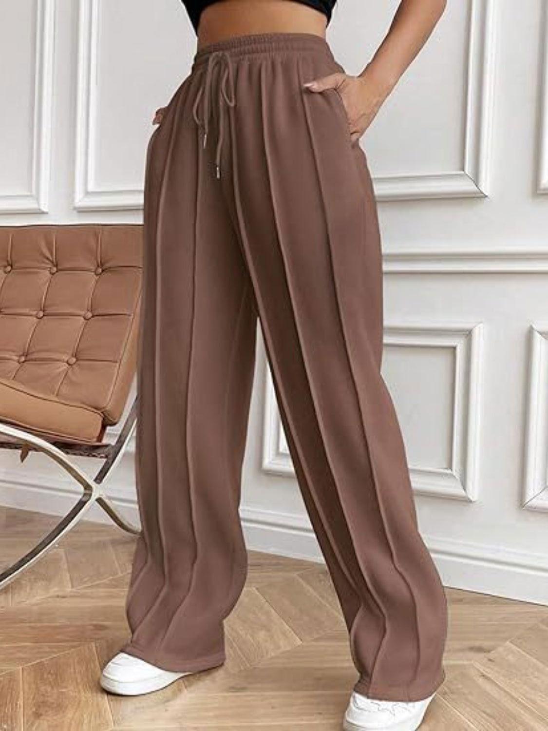 Drawstring Wide Leg Pants with Pockets - Clothes For Her Online Store