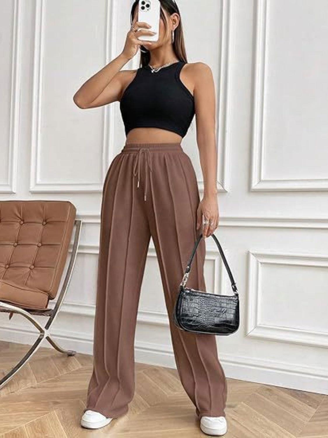 Drawstring Wide Leg Pants with Pockets - Clothes For Her Online Store