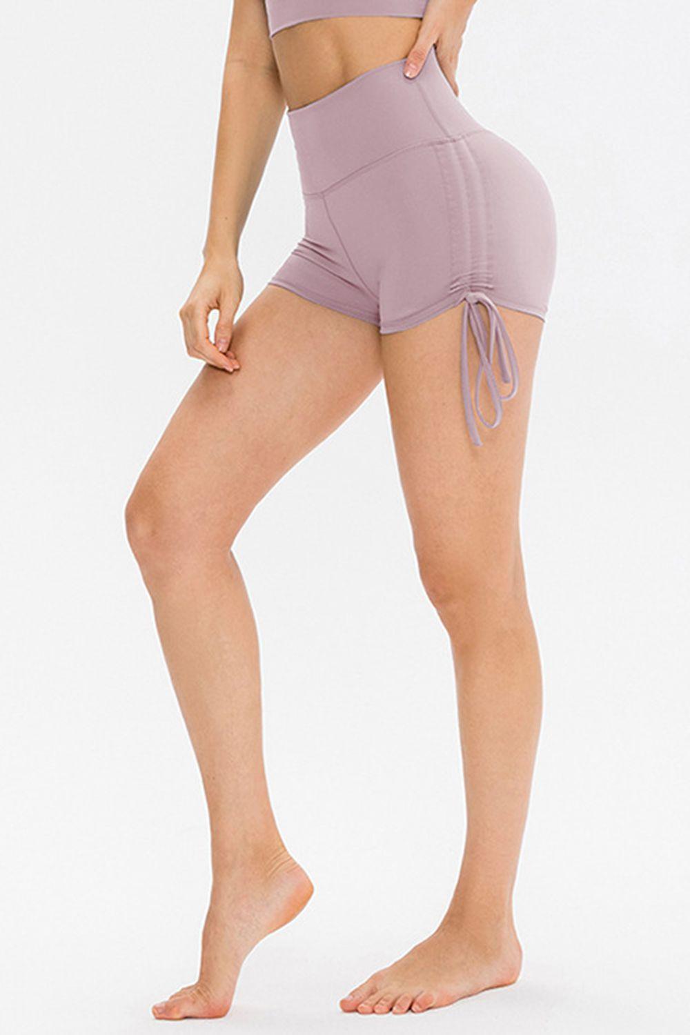 Drawstring Wide Waistband Side Tie Sports Shorts - Clothes For Her Online Store