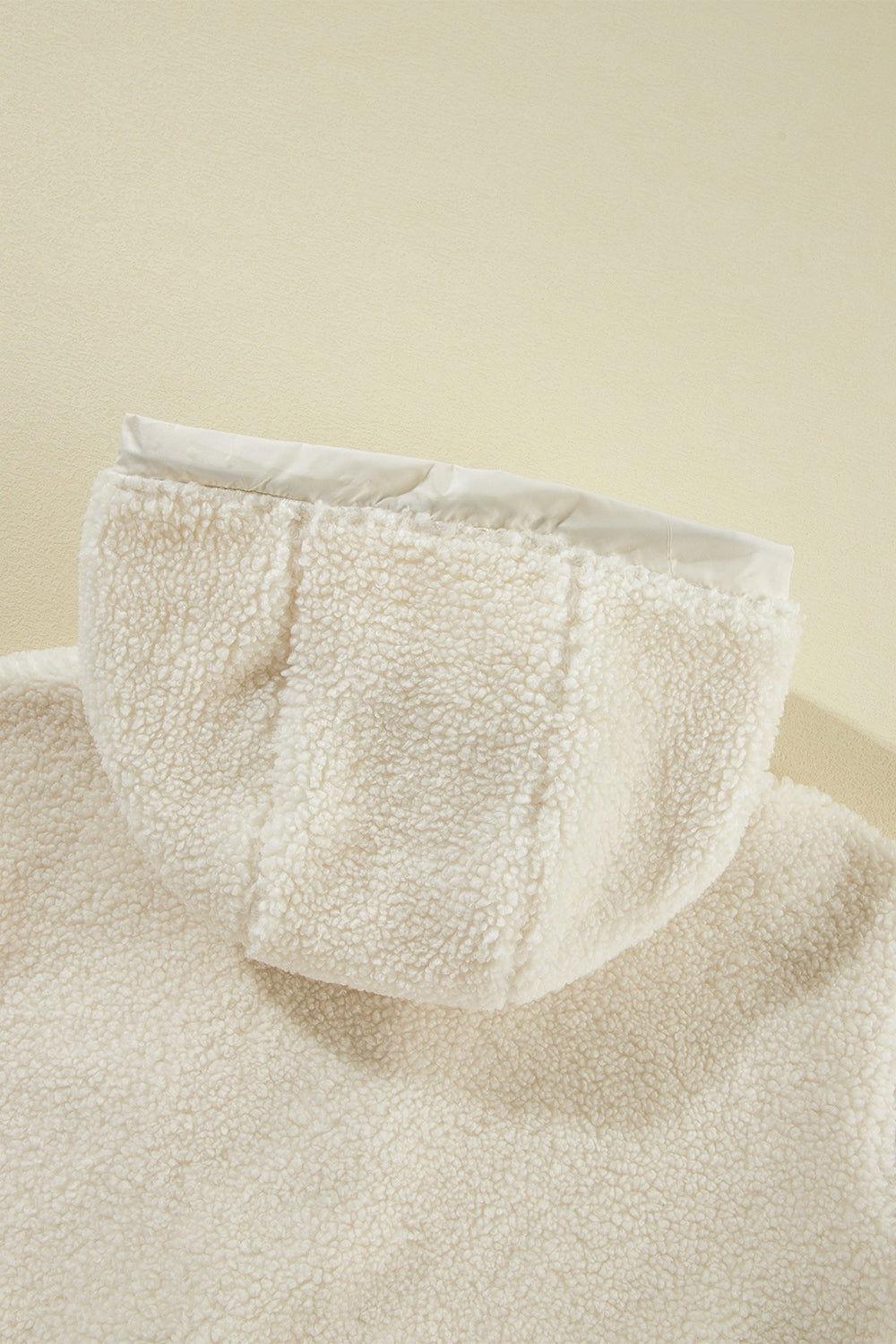 Drawstring Zip Up Sherpa Jacket with Removable Hood - Clothes For Her Online Store