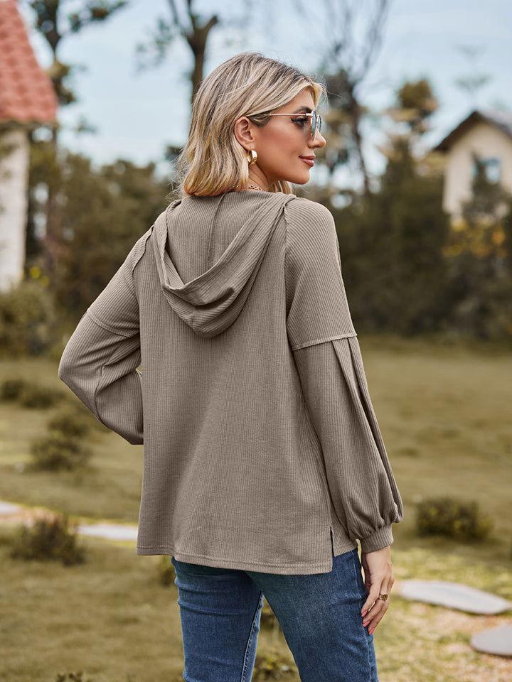 Dropped Shoulder Button-Down Hoodie - Clothes For Her Online Store