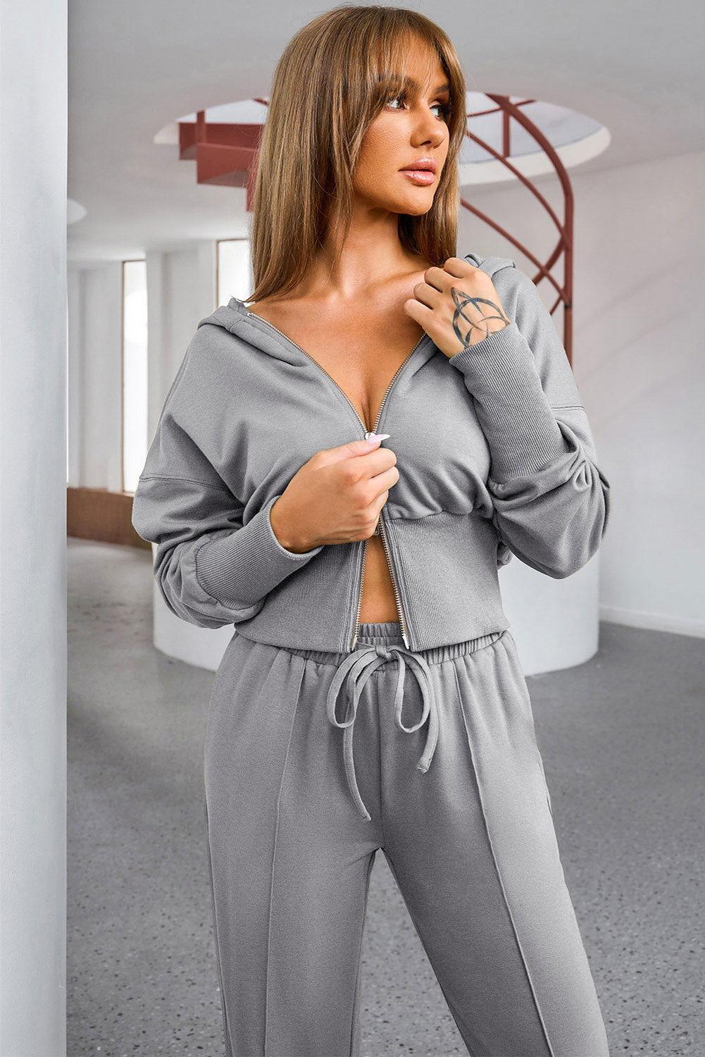 Dropped Shoulder Hoodie and Drawstring Pants Active Set - Clothes For Her Online Store