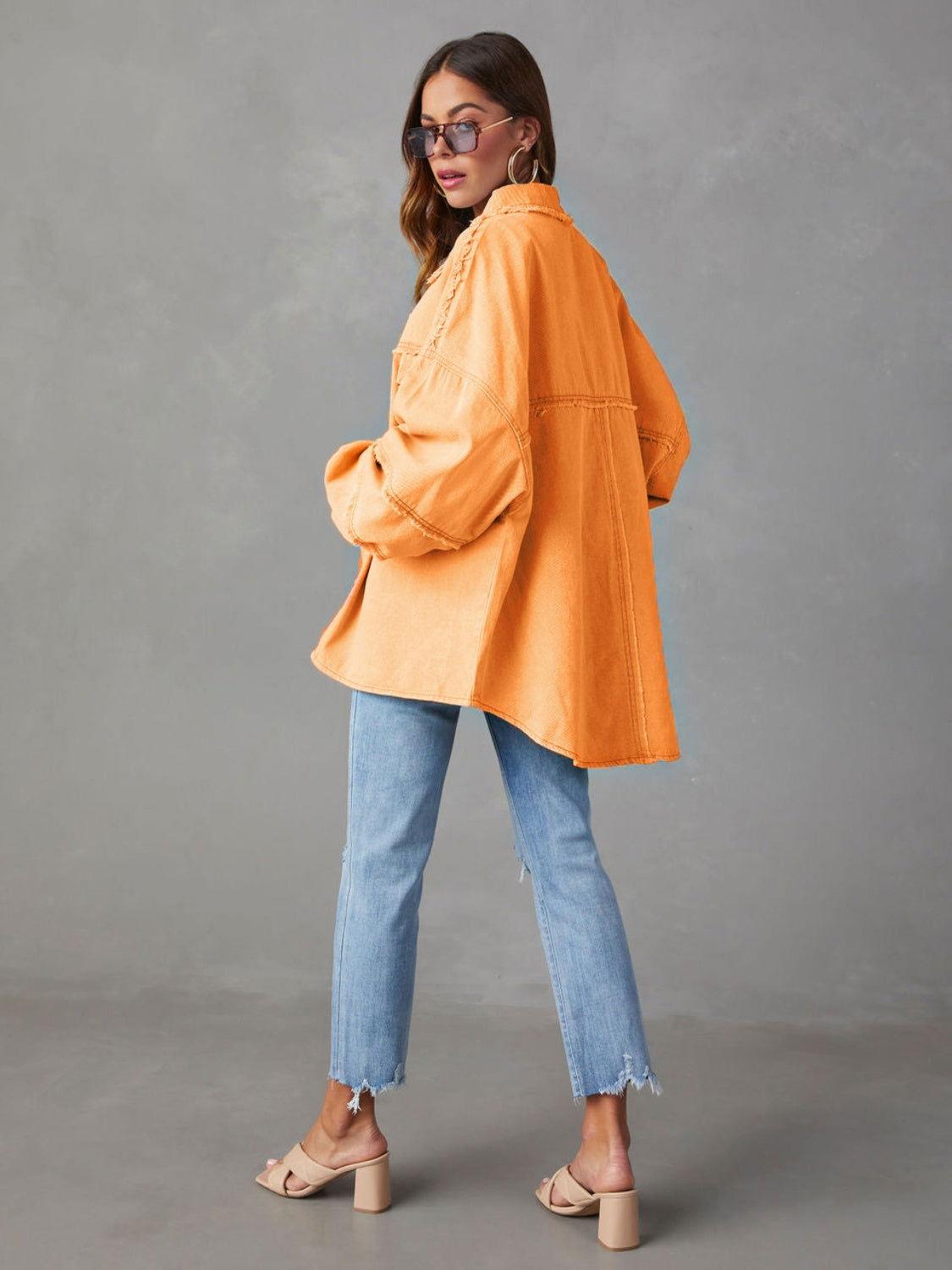 Dropped Shoulder Raw Hem Jacket - Clothes For Her Online Store