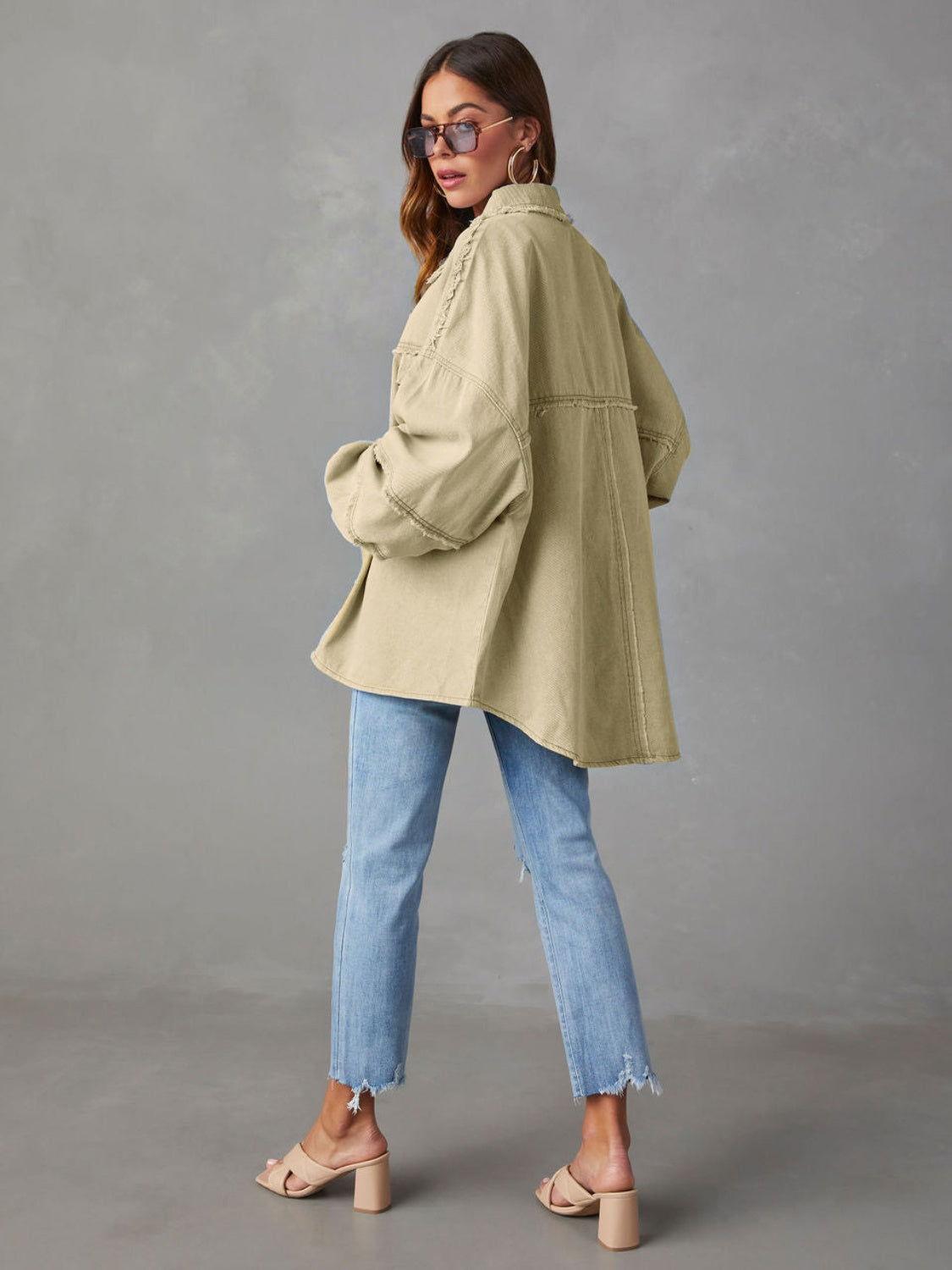 Dropped Shoulder Raw Hem Jacket - Clothes For Her Online Store