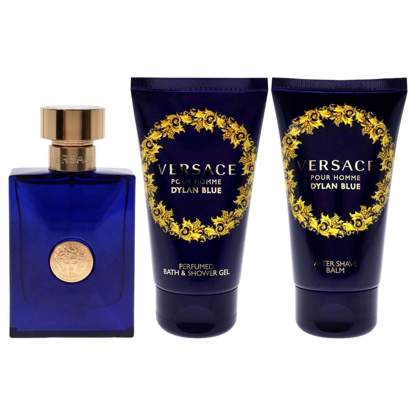 Dylan Blue by Versace for Men - 3 Pc Gift Set 1.7oz EDT Spray, 1.7oz After Shave Balm, 1.7oz Perfumed Bath Shower Gel - Clothes For Her Online Store