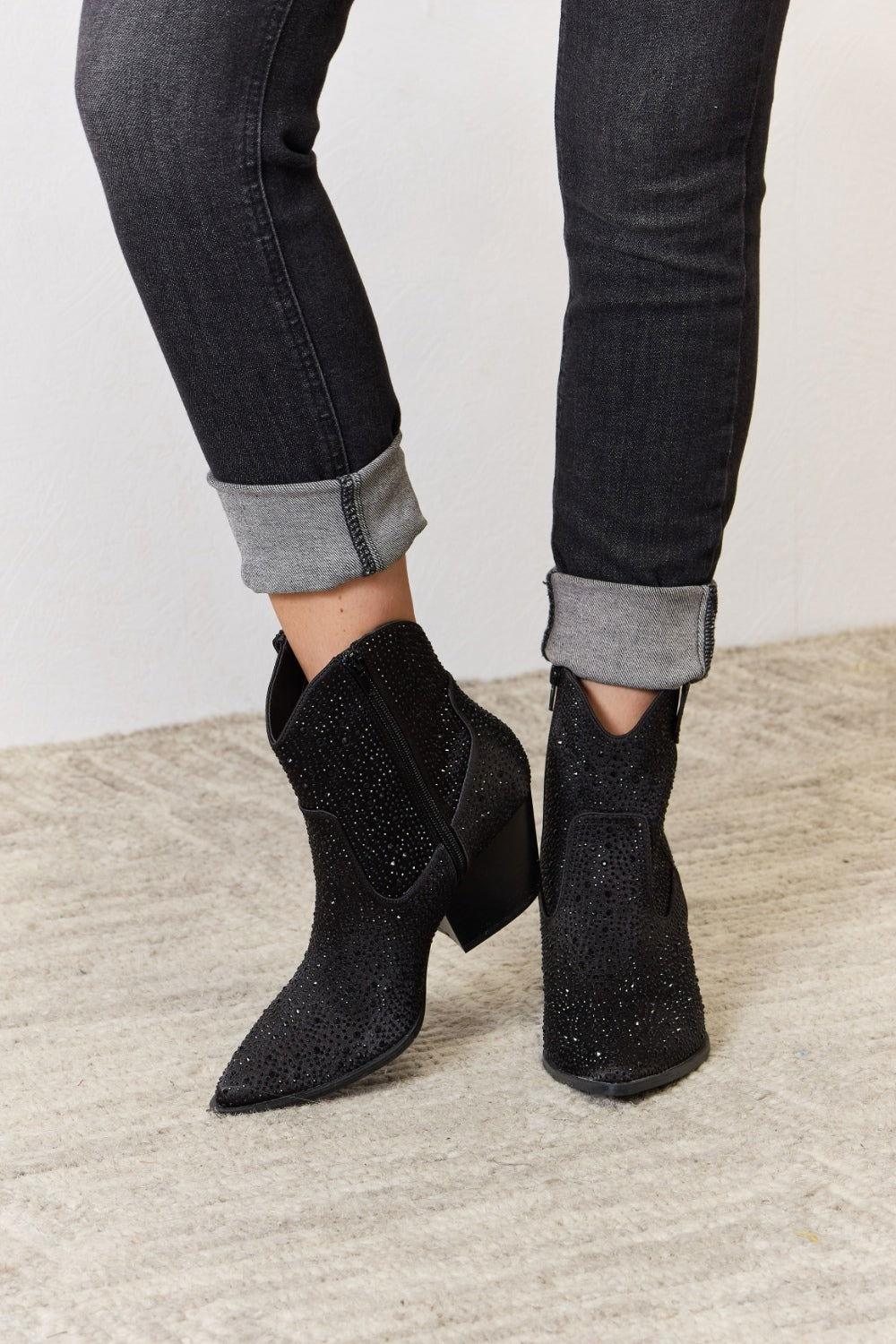 East Lion Corp Rhinestone Ankle Cowboy Boots - Clothes For Her Online Store