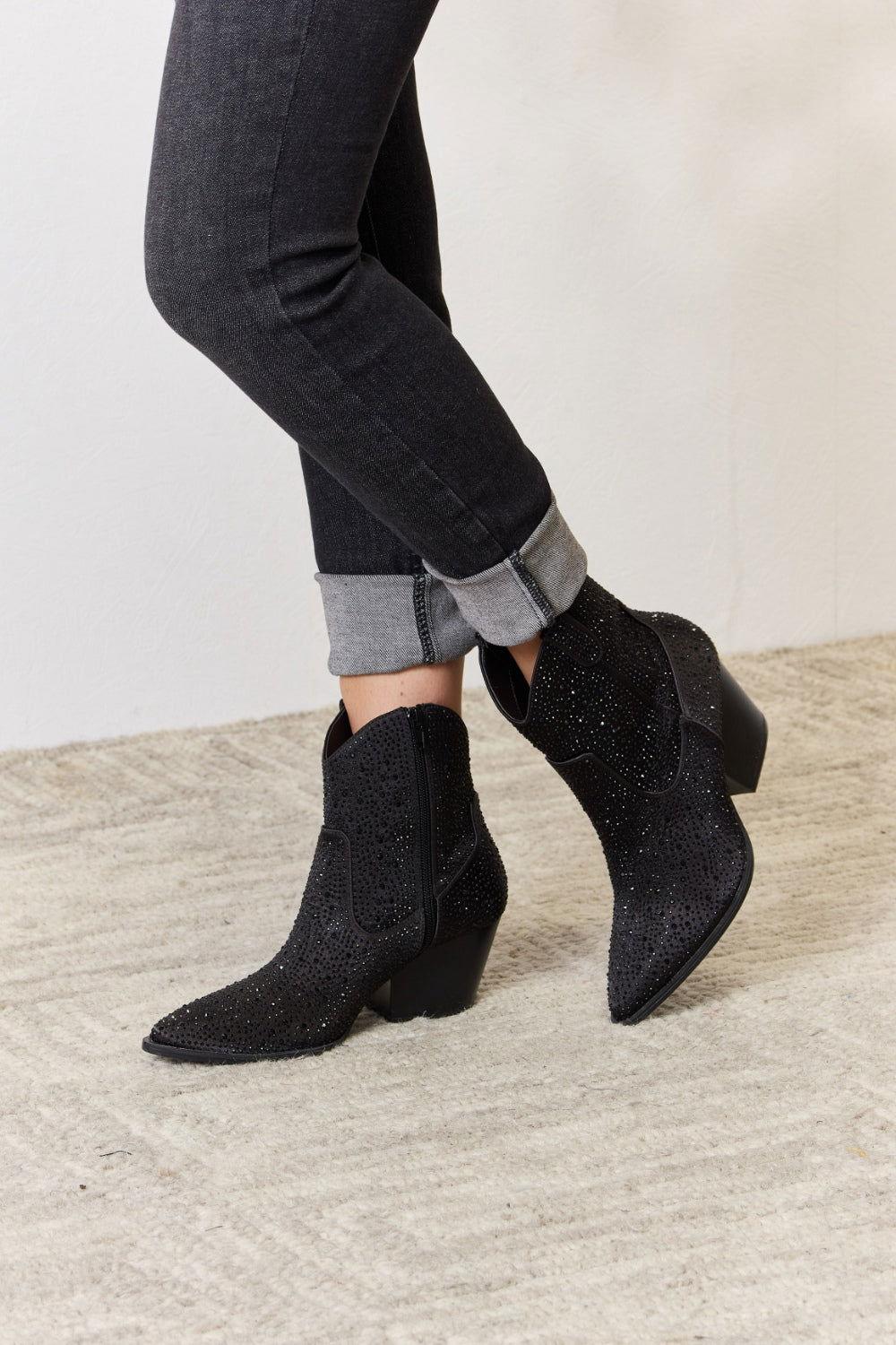 East Lion Corp Rhinestone Ankle Cowboy Boots - Clothes For Her Online Store