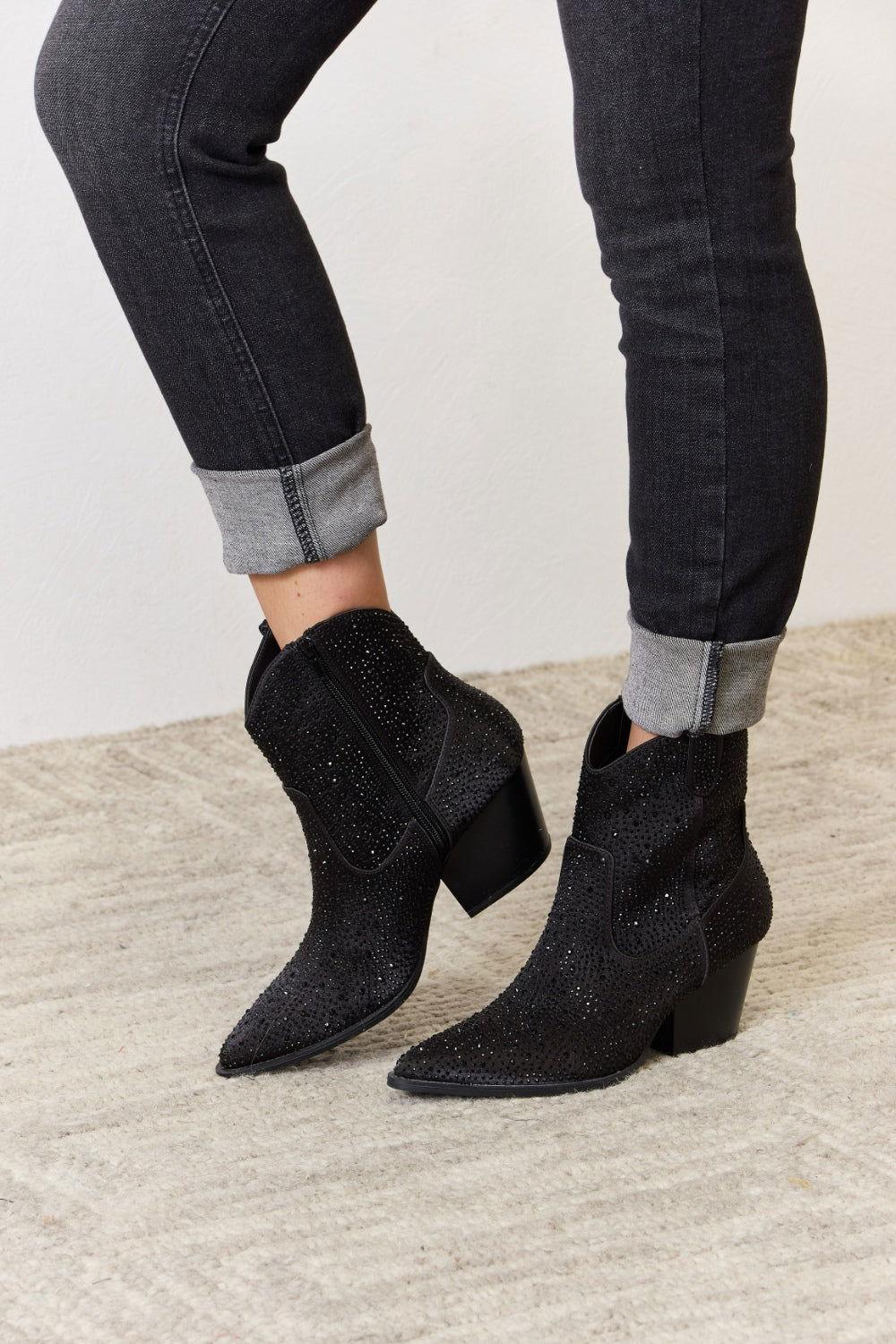 East Lion Corp Rhinestone Ankle Cowboy Boots - Clothes For Her Online Store
