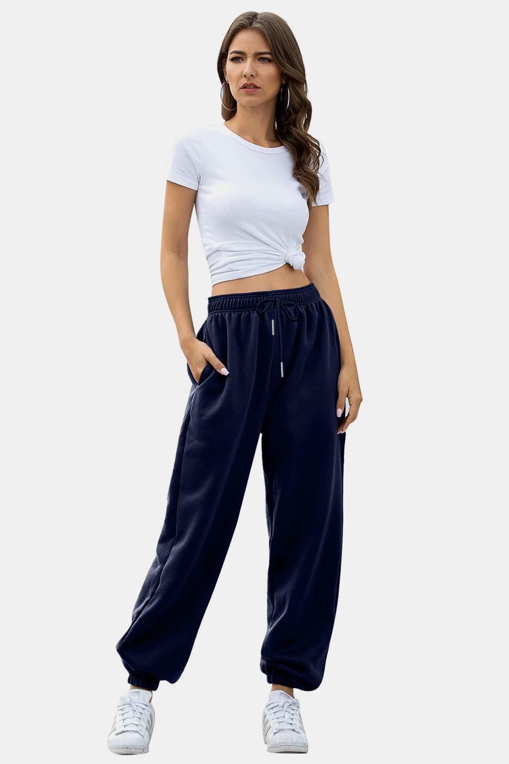 Elastic Waist Joggers with Pockets - Clothes For Her Online Store