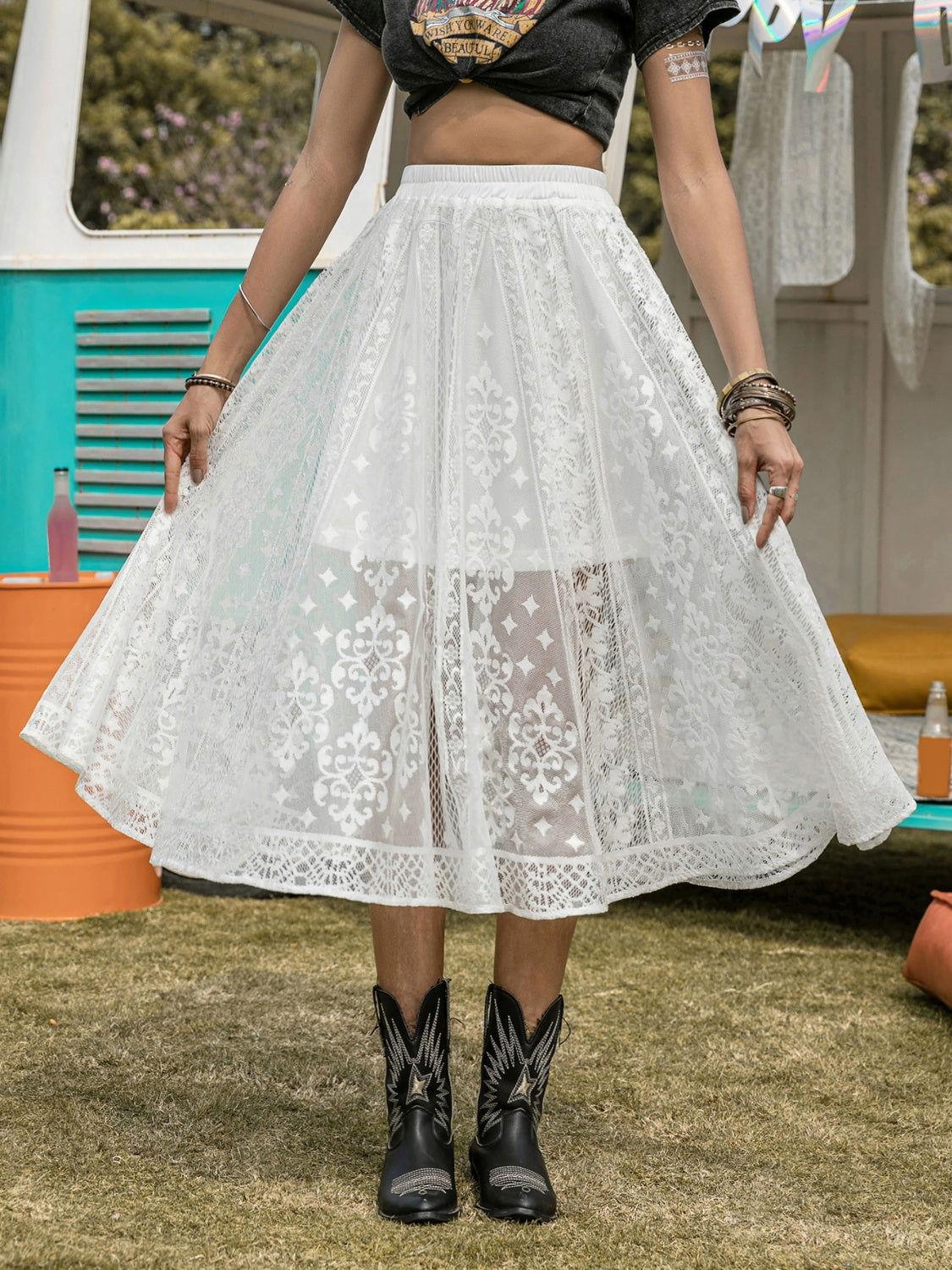 Embroidered Elastic Waist Skirt - Clothes For Her Online Store