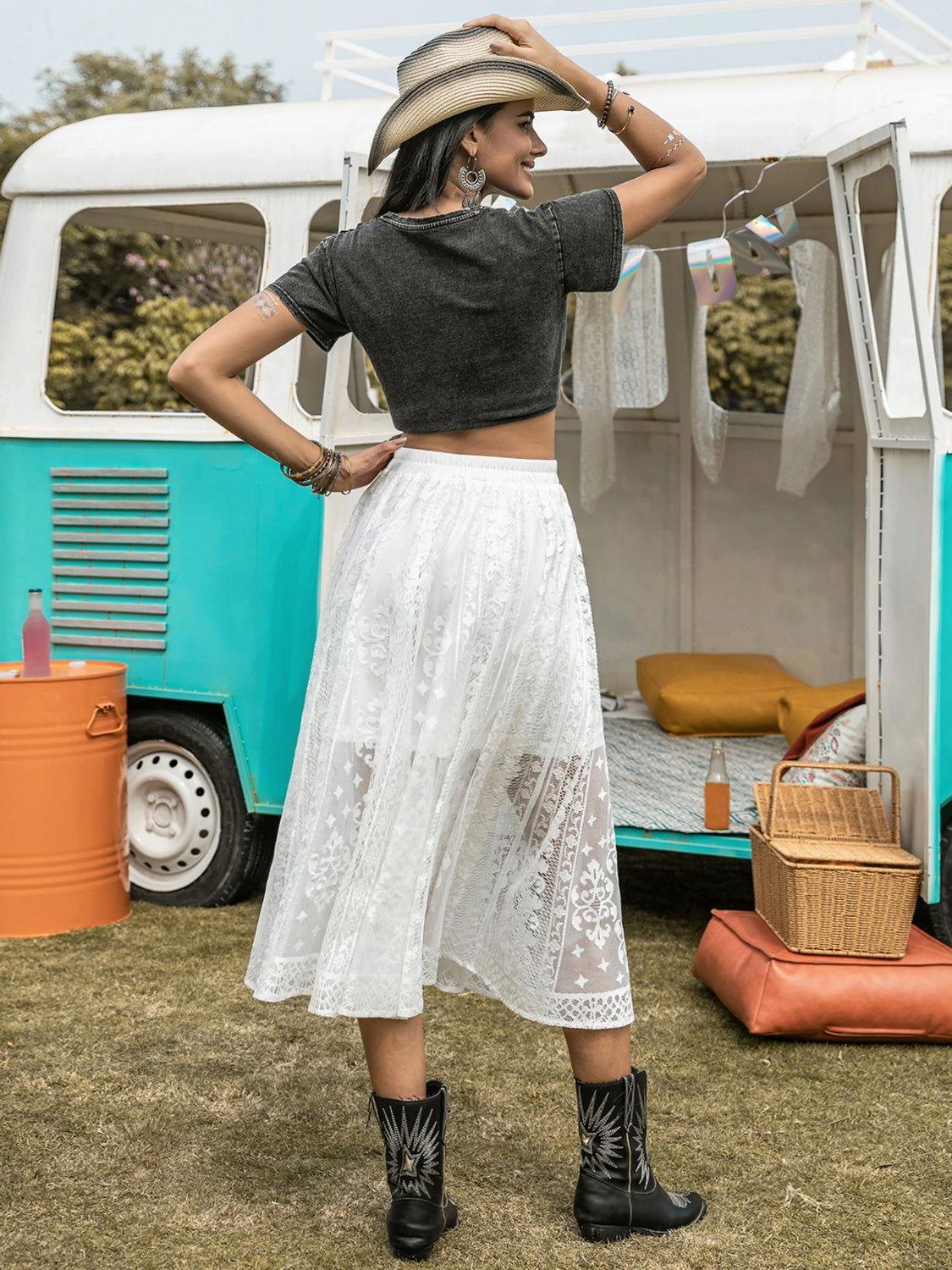 Embroidered Elastic Waist Skirt - Clothes For Her Online Store