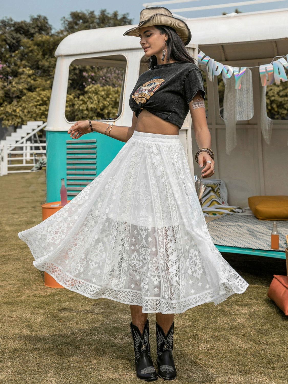 Embroidered Elastic Waist Skirt - Clothes For Her Online Store