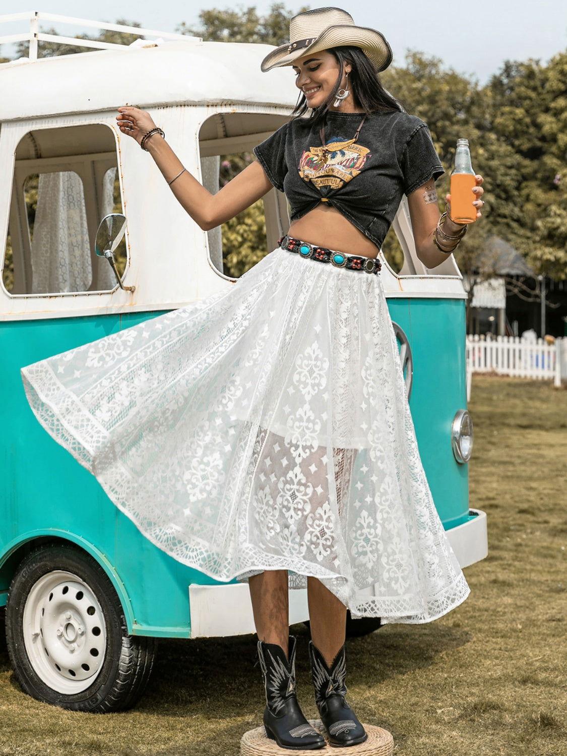 Embroidered Elastic Waist Skirt - Clothes For Her Online Store