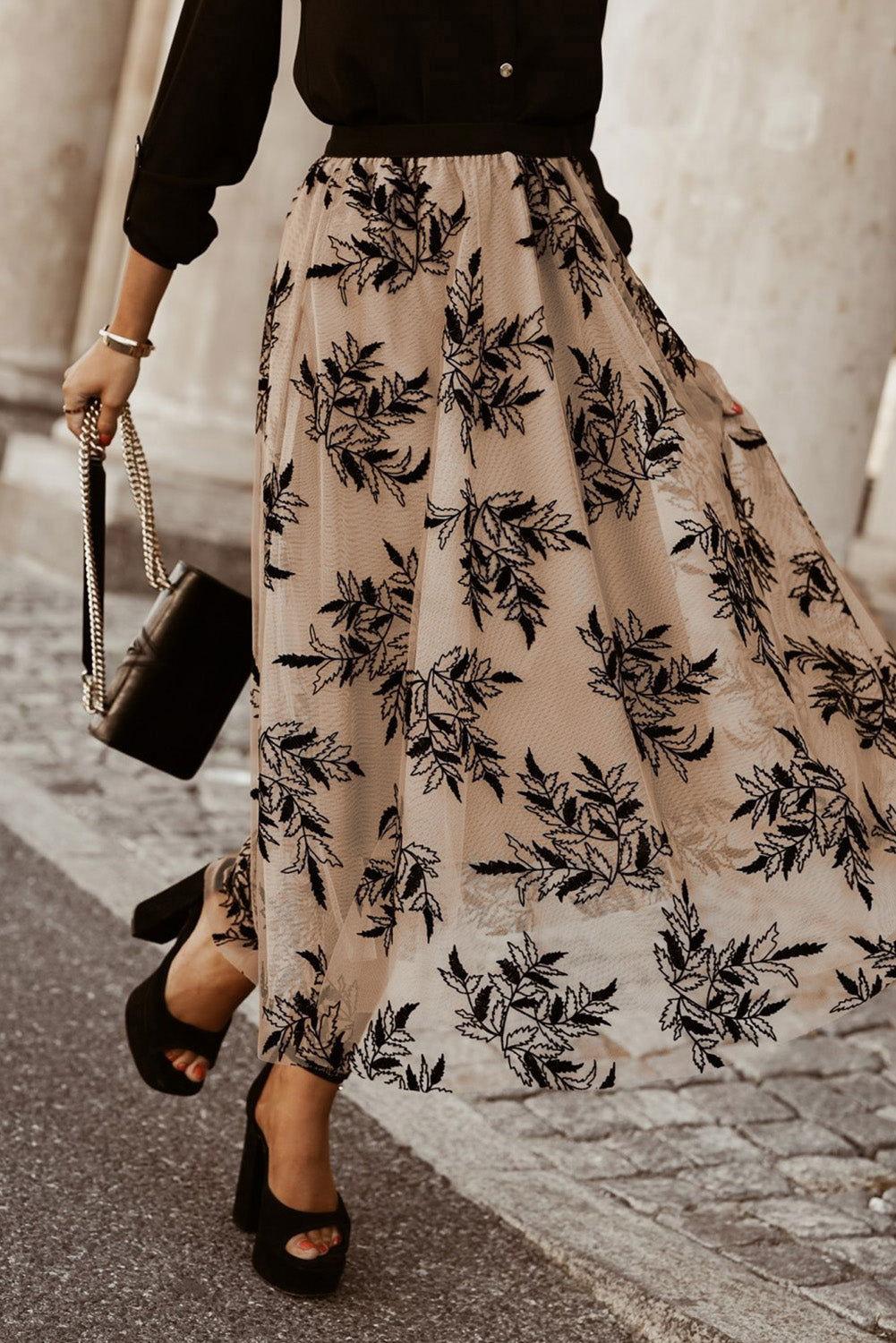 Embroidered High Waist Maxi Skirt - Clothes For Her Online Store