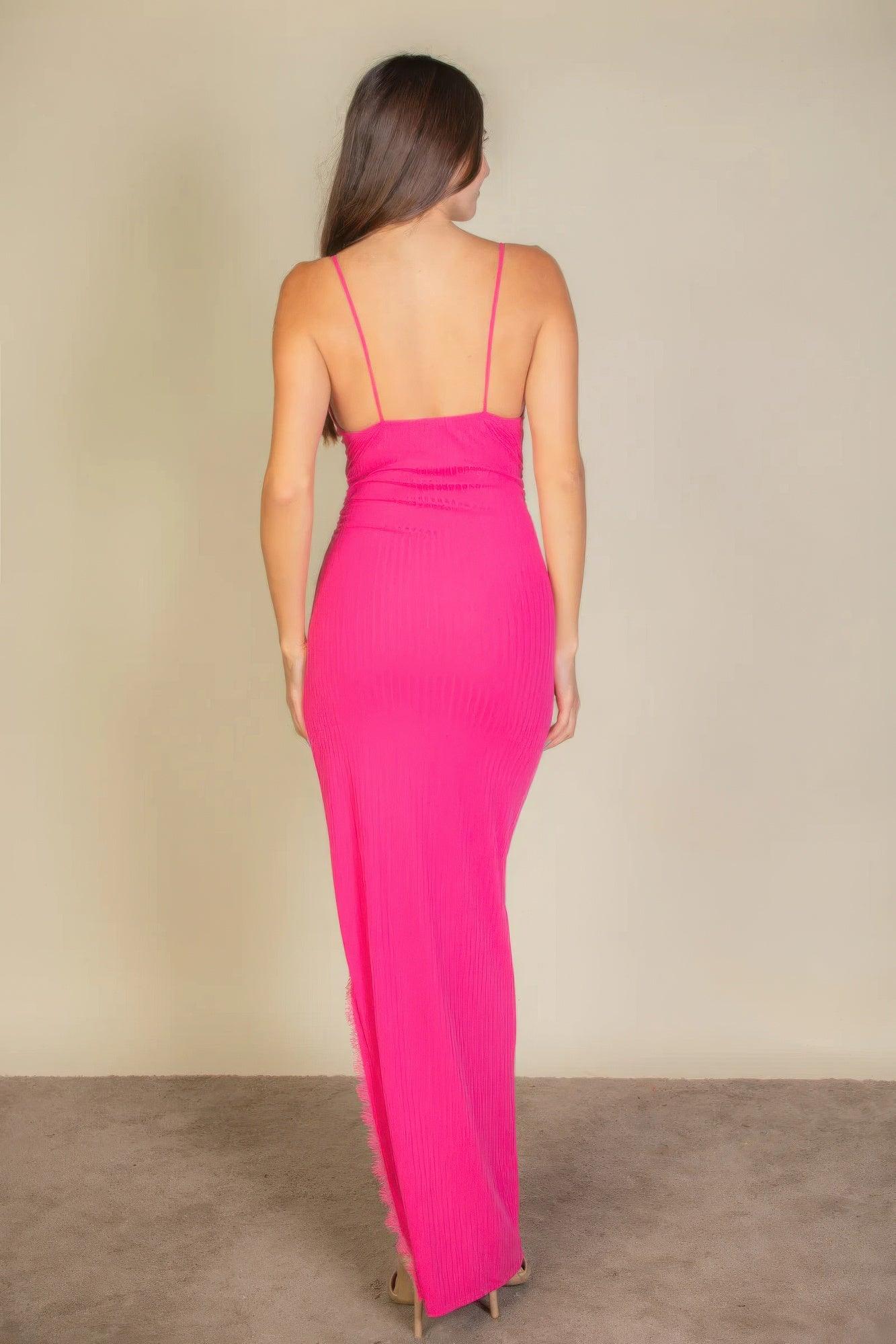 Eyelash Lace Trim Split Thigh Cami Dress - Clothes For Her Online Store