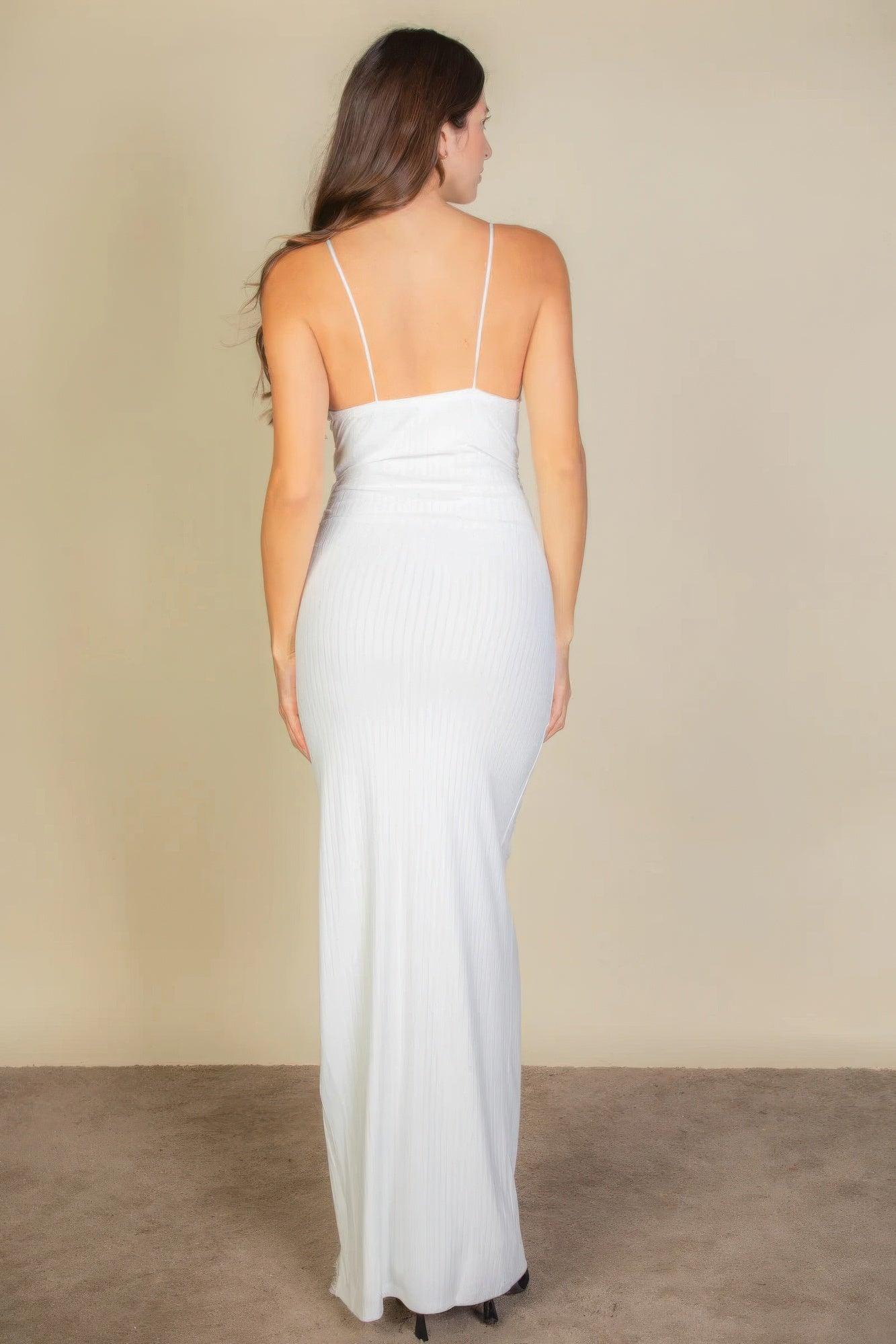 Eyelash Lace Trim Split Thigh Cami Dress - Clothes For Her Online Store