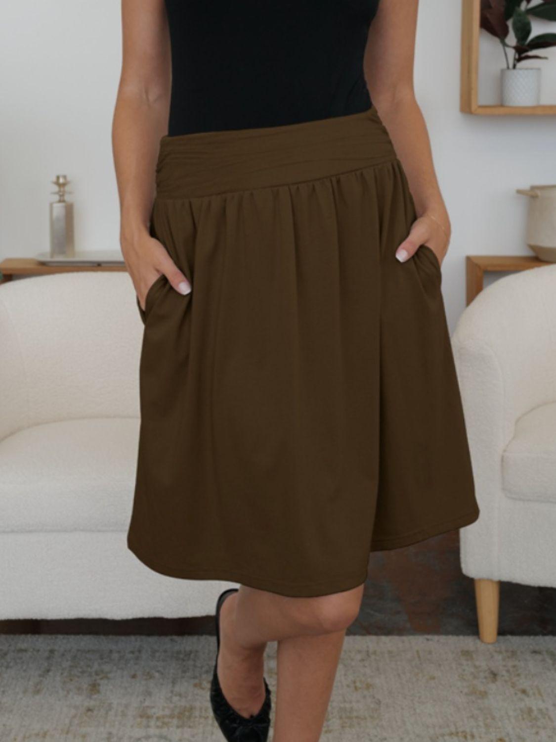 FAM-FAM Elastic Waist Skirt with Pockets - Clothes For Her Online Store