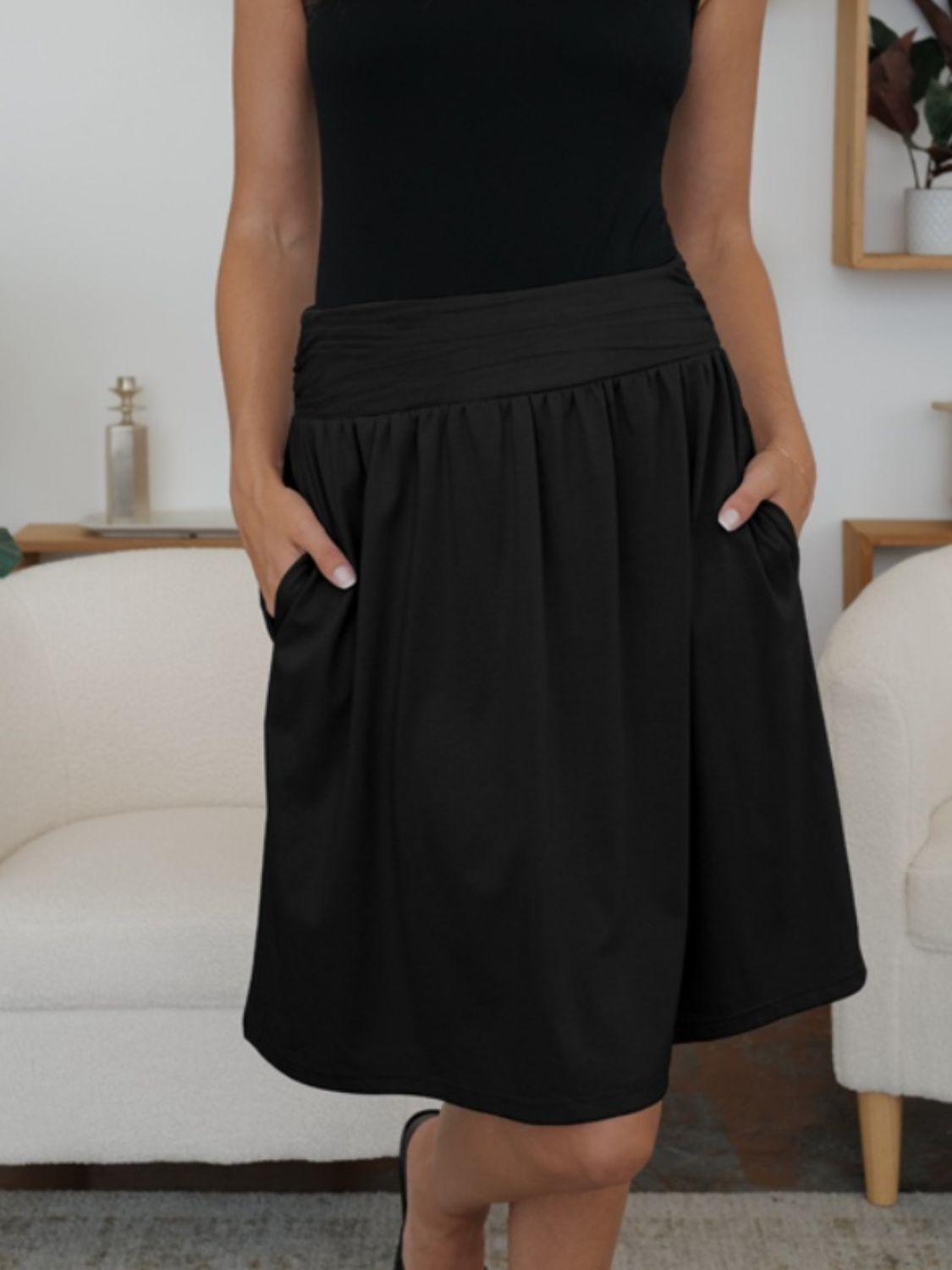 FAM-FAM Elastic Waist Skirt with Pockets - Clothes For Her Online Store