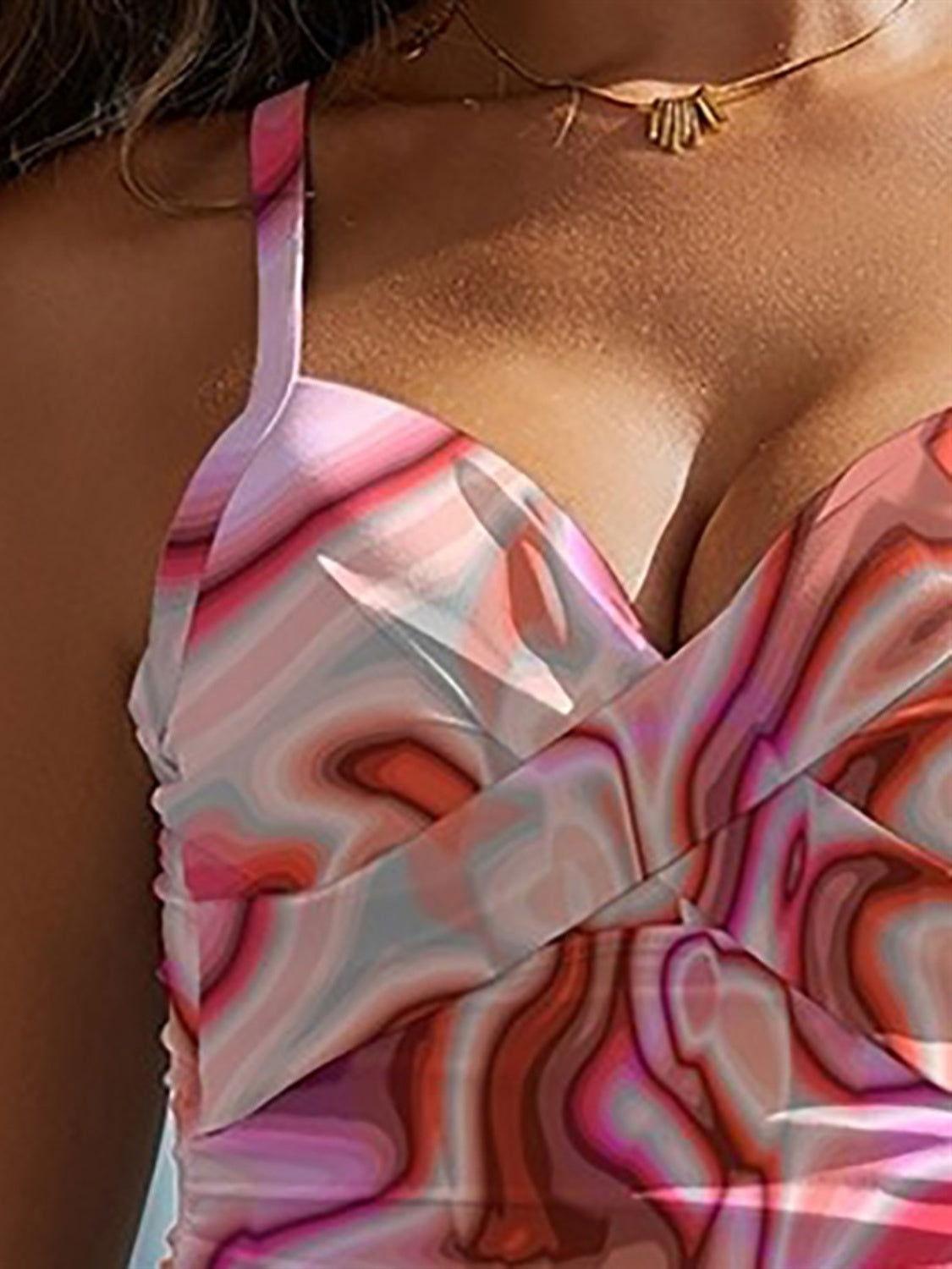 FAM-FAM Printed Sweetheart Neck Spaghetti Strap One-Piece Swimwear - Clothes For Her Online Store