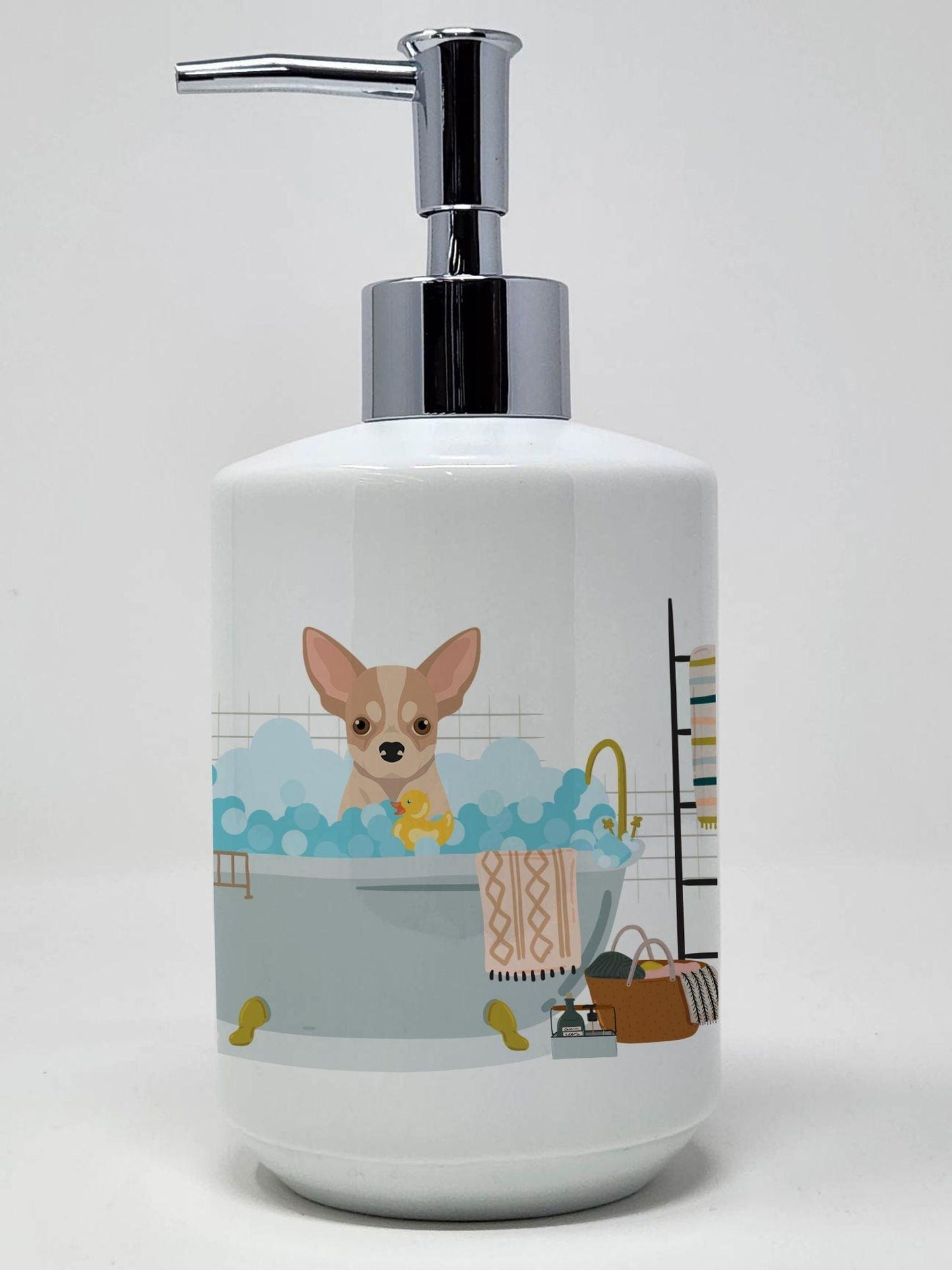 Fawn and White Chihuahua Ceramic Soap Dispenser Hand Soap Dispenser Pump Bottles for Bathroom Kitchen, Empty Refillable Liquid Soap Container